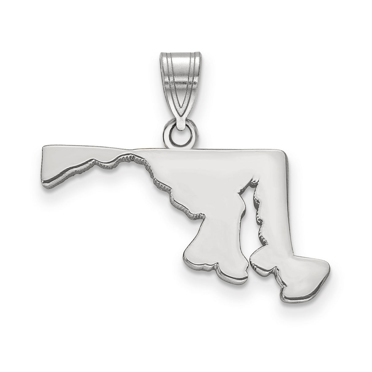 Polished Maryland State Shaped Charm Pendant in Real 14k White Gold