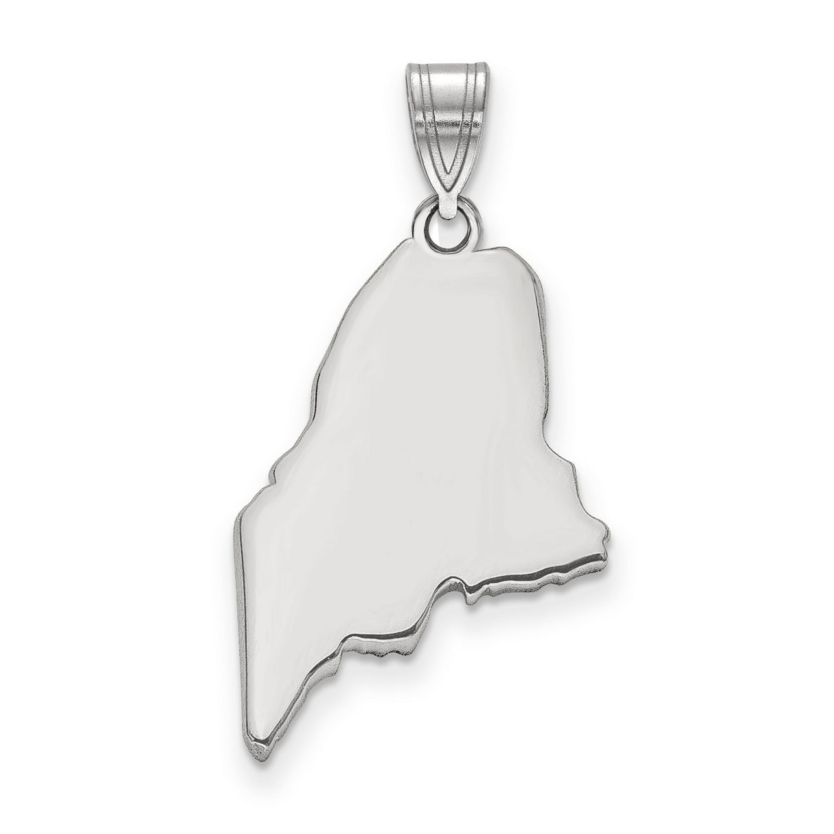 Polished Maine State Shaped Charm Pendant in Real 14k White Gold