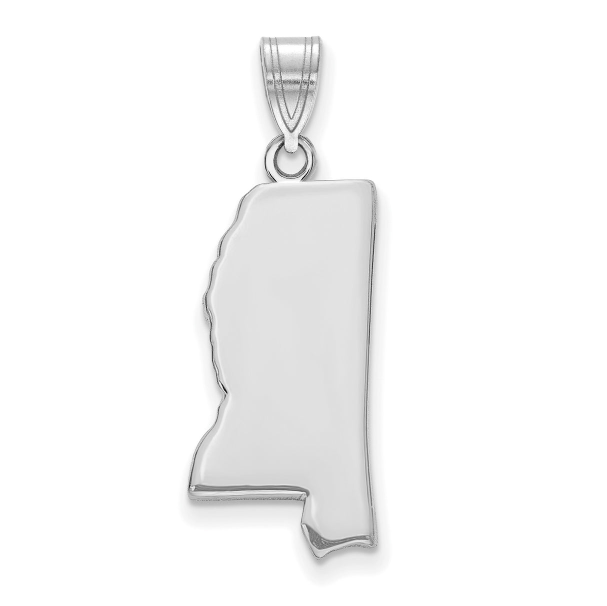 14k White Gold Mississippi State Map Outline Pendant, Polished Minimalist Charm for Women or Unisex Wear