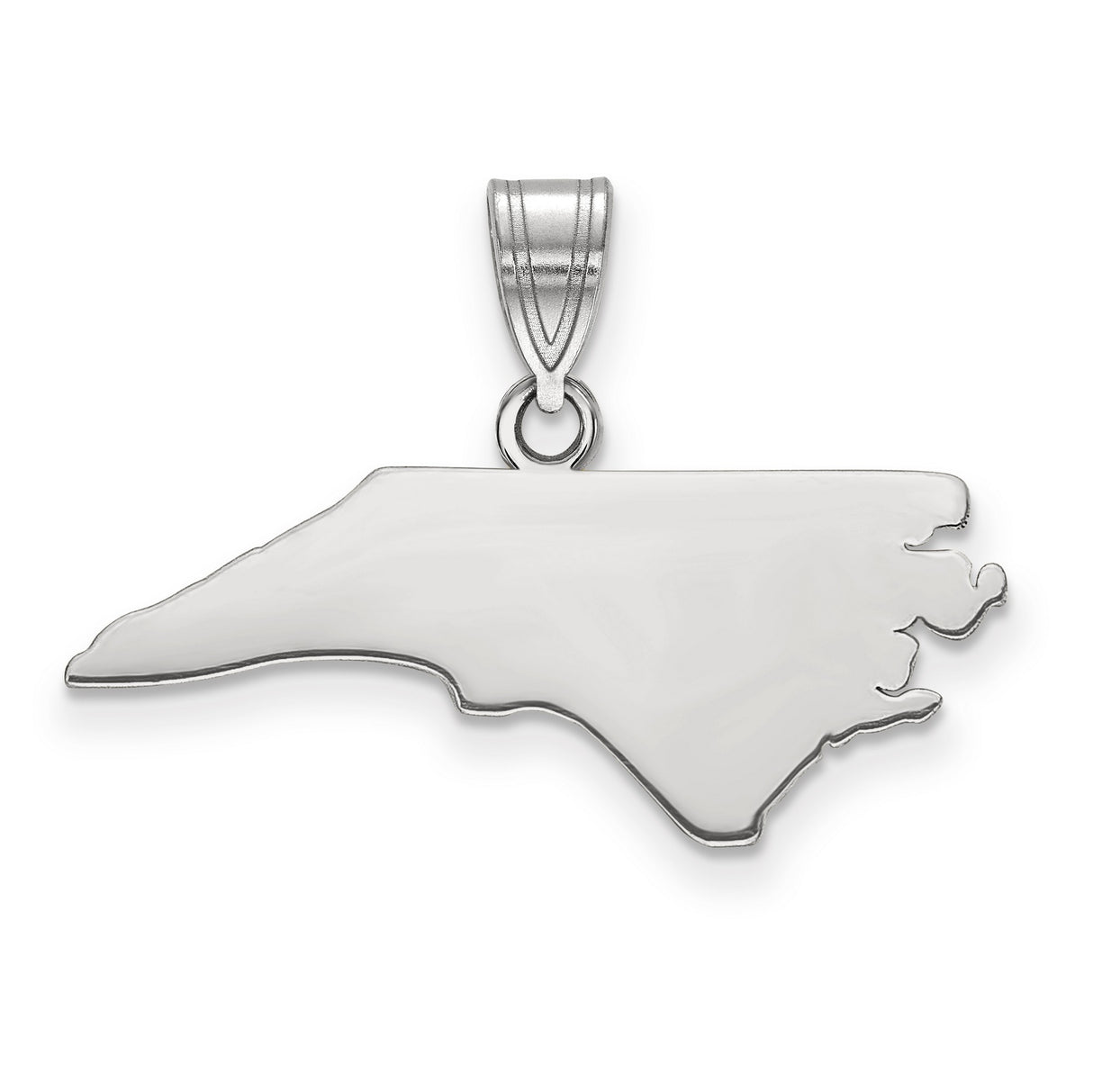 Sterling Silver North Carolina Pendant, Polished State Outline Charm for Unisex Wear