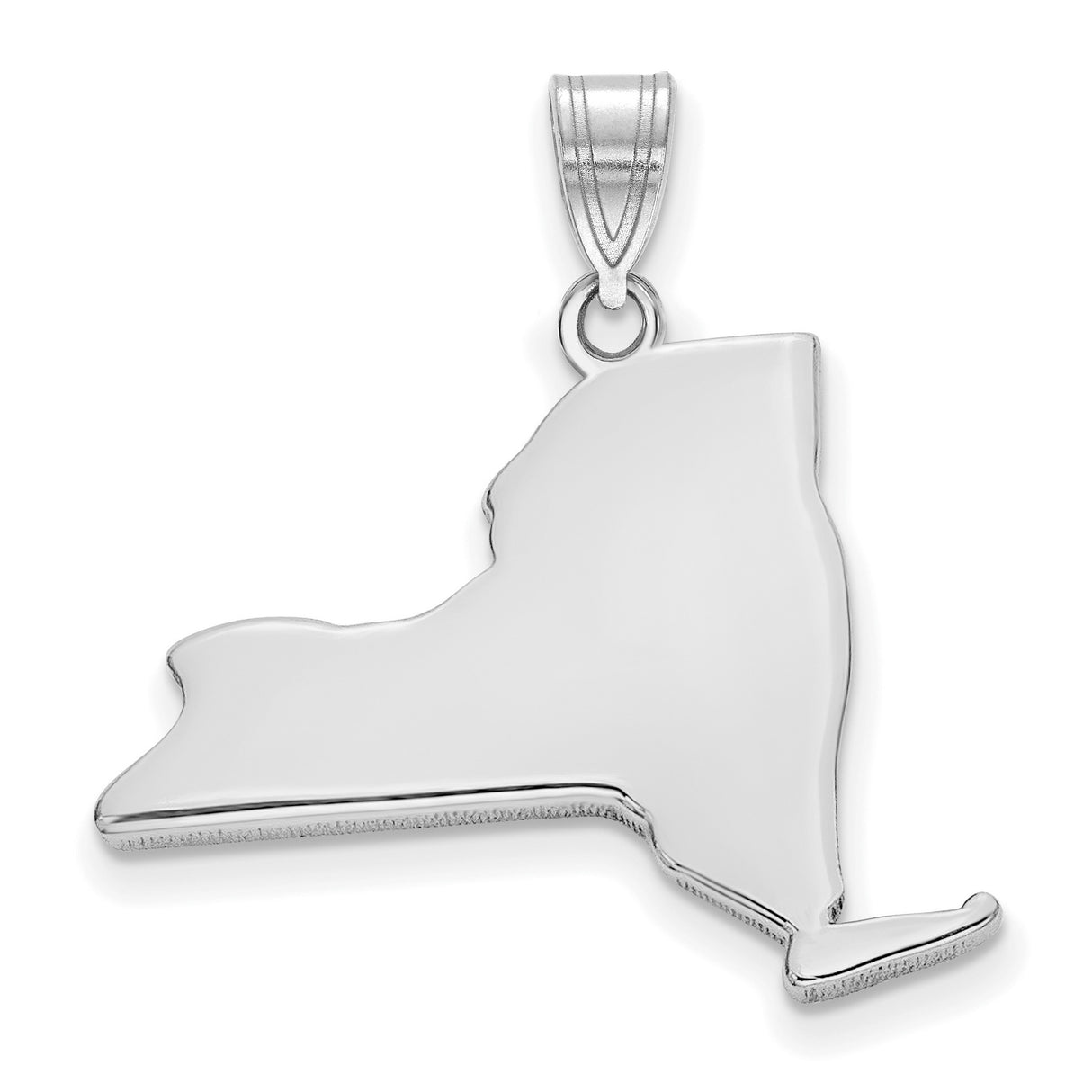 Sterling Silver New York State Pendant, Polished Outline Map Charm, Minimalist Travel Jewelry