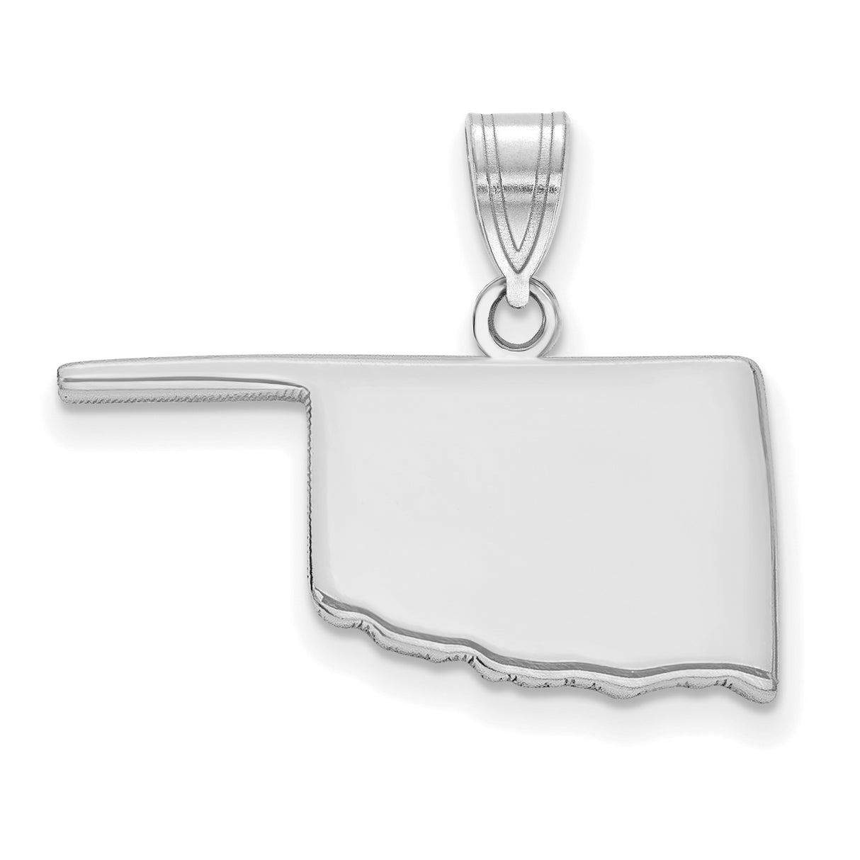 14k White Gold Oklahoma State Pendant, Polished Outline Map Charm for Women or Unisex