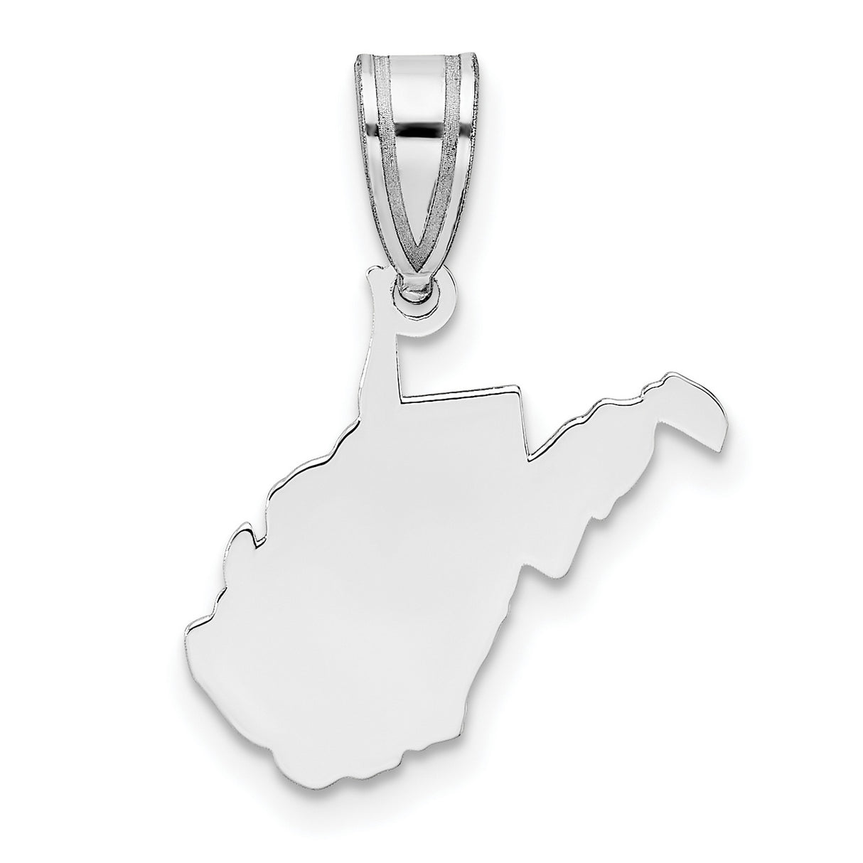14k White Gold West Virginia State Pendant, Polished Map Charm with Silhouette Design
