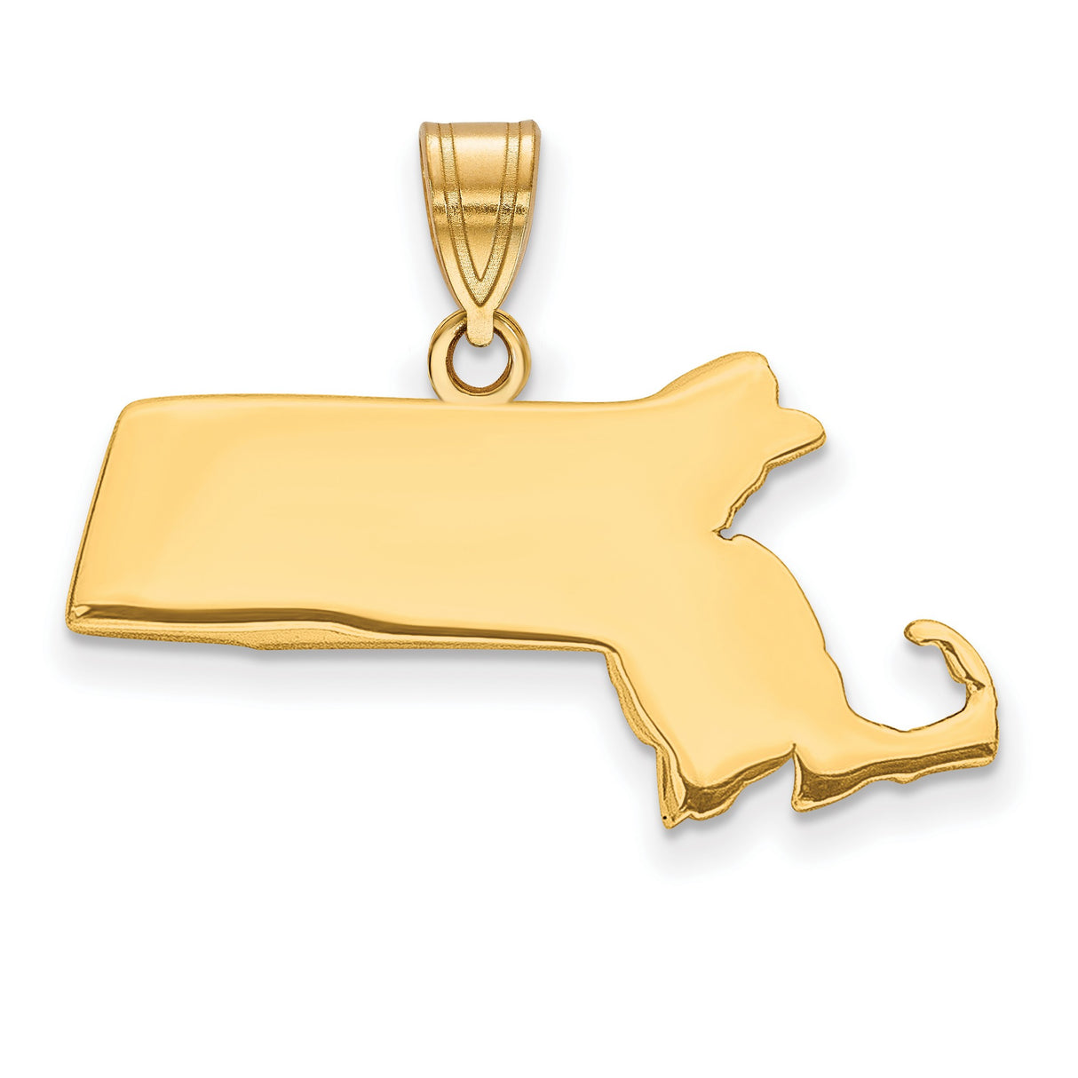 Polished Massachusetts State Shaped Charm Pendant in Real 925 Sterling SIlver
