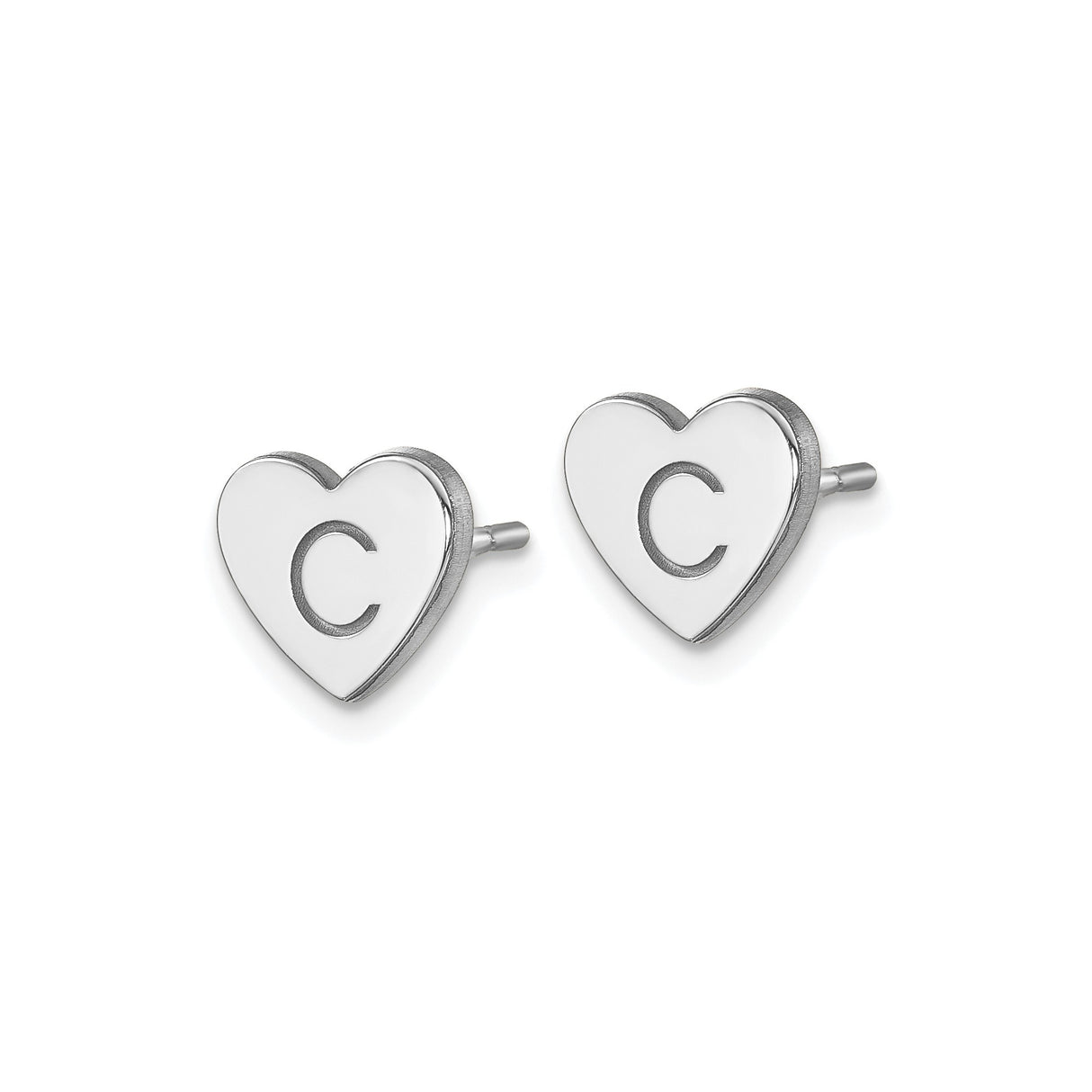 10k White Gold Heart Shaped Initial C Stud Earrings, Dainty Personalized Jewelry for Women