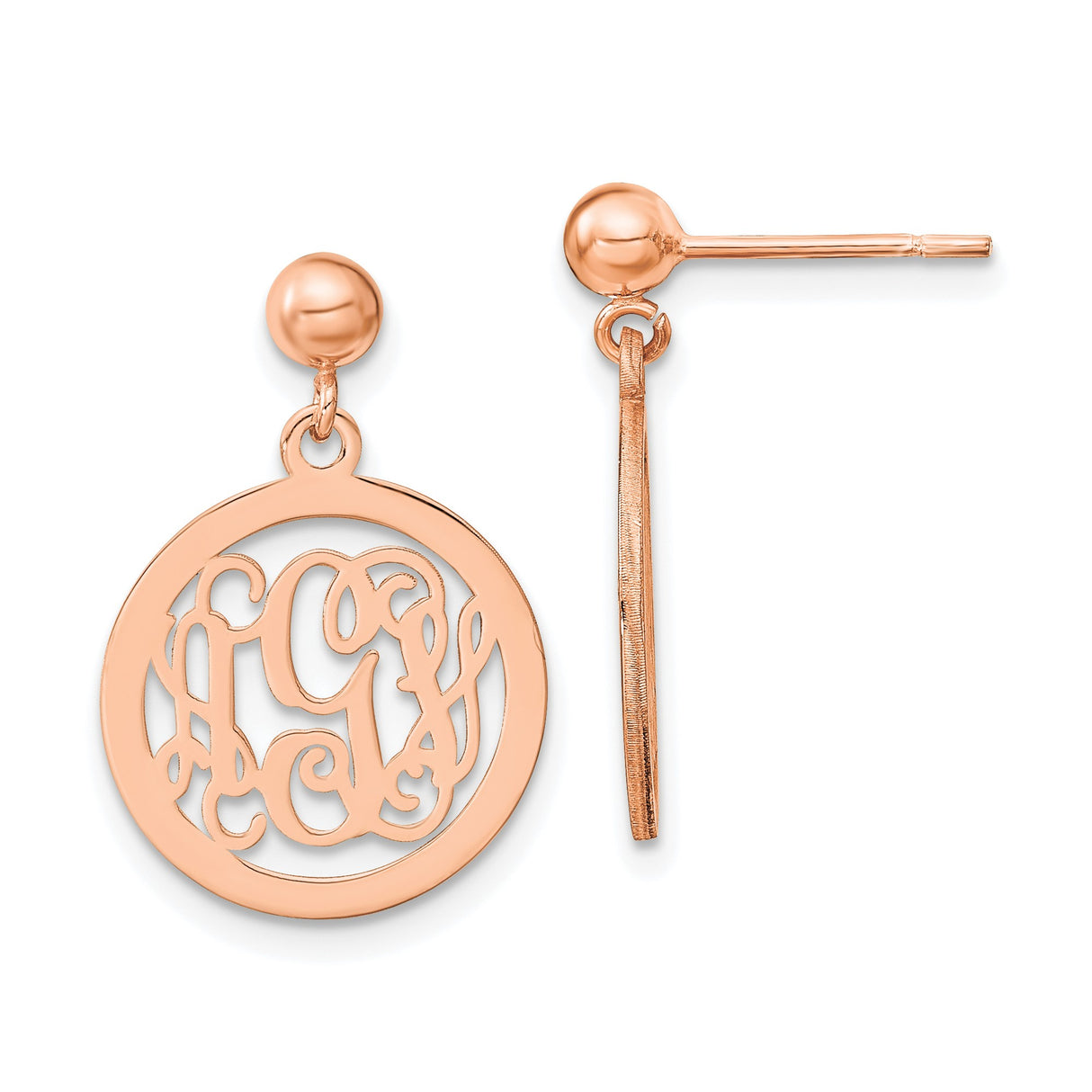 Sterling Silver Monogram Dangle Earrings with Cutout Round Design, Script Initial Drop for Women
