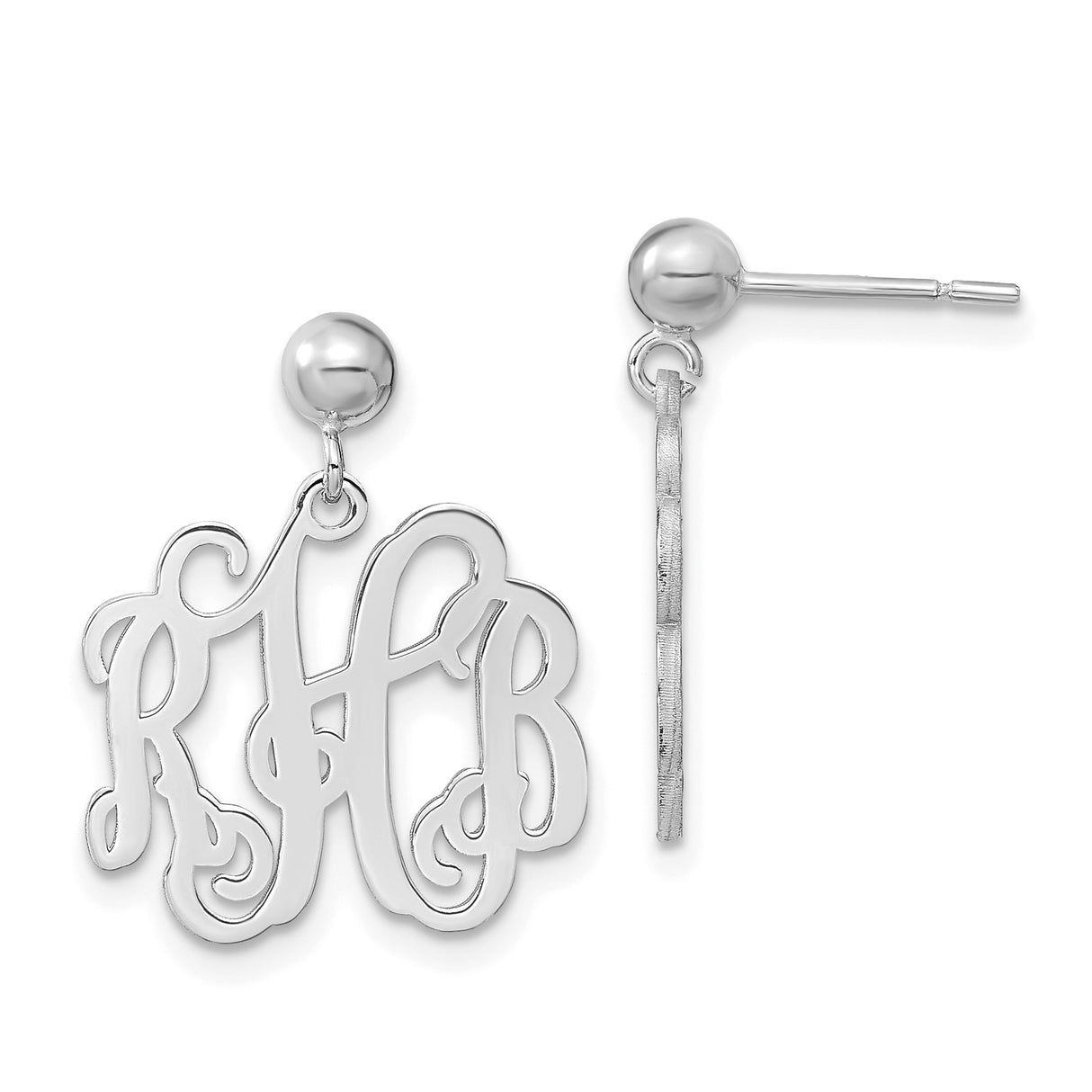 14k White Gold Script Initial Drop Earrings, Personalized Monogram Letter Design for Women