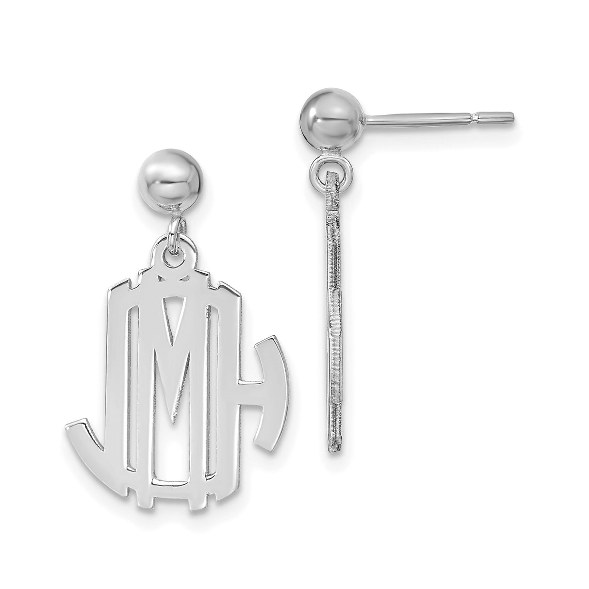 14k White Gold Marian Symbol Dangle Earrings, AM Monogram Catholic Religious Jewelry