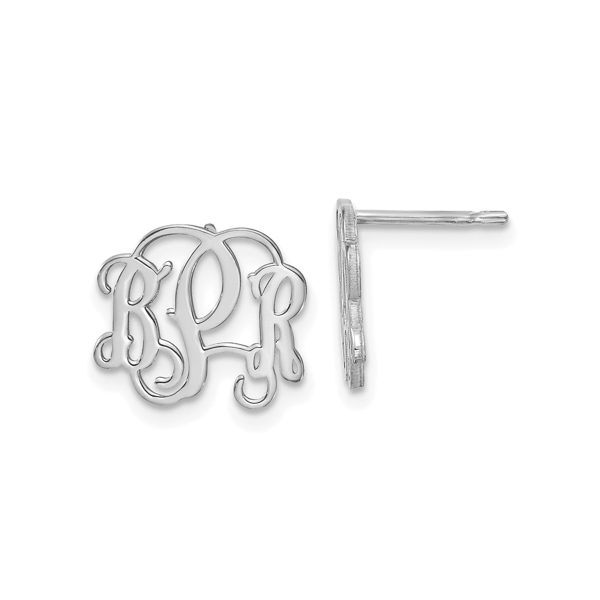 Sterling Silver Monogram Stud Earrings with Script Letter Cutout Design for Women