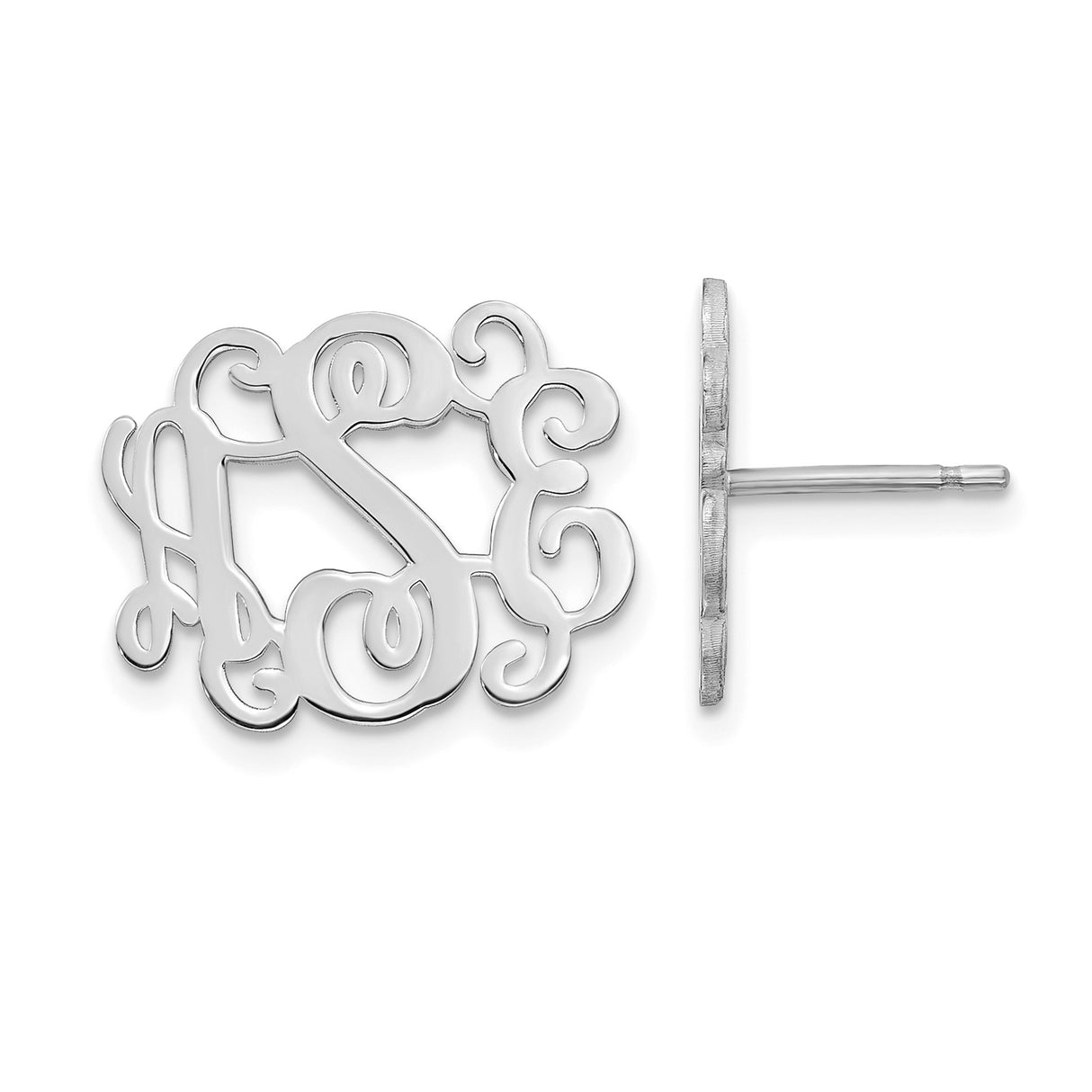 Sterling Silver Monogram Stud Earrings with Script Initials, Personalized Alphabet Design