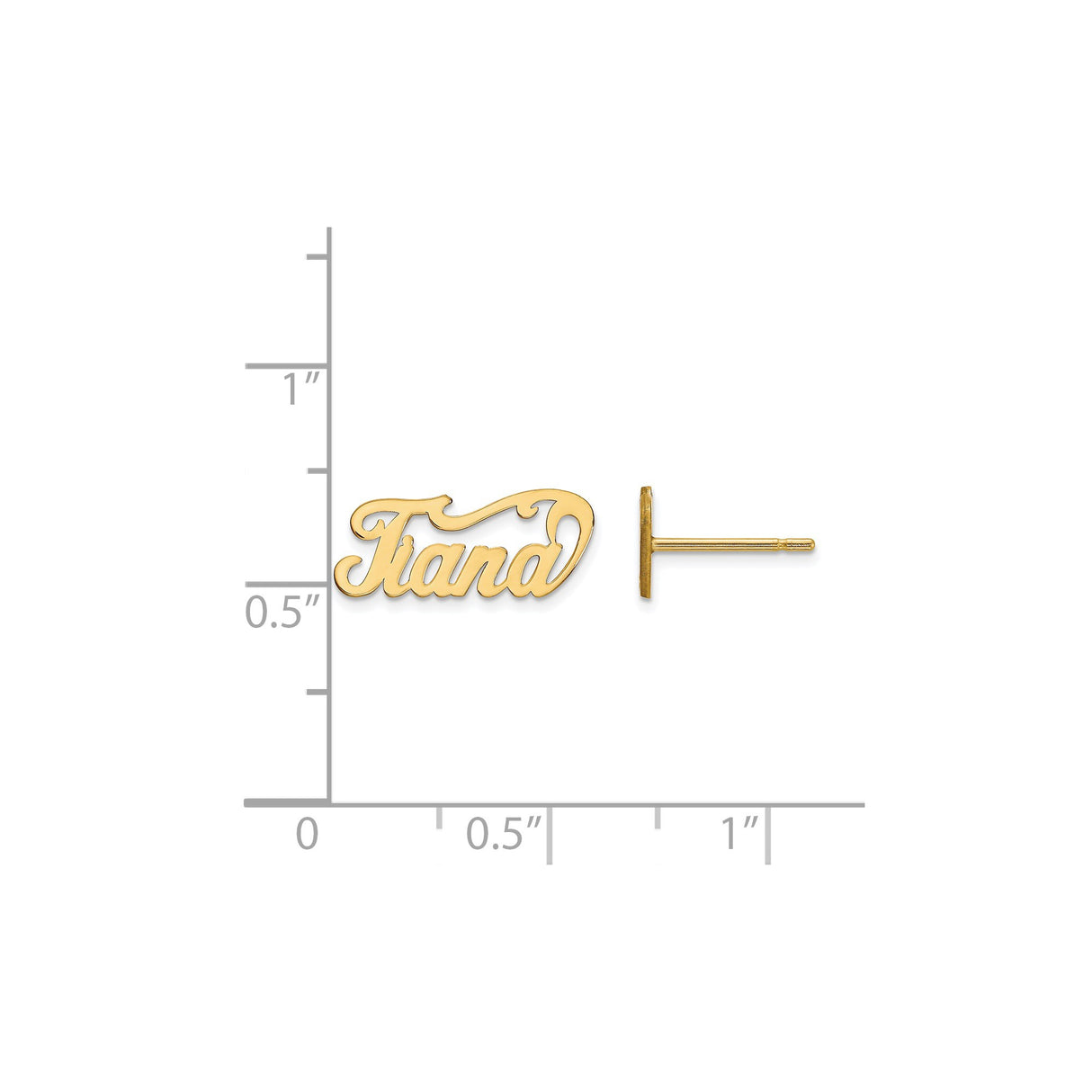 14k Yellow Gold Nameplate Stud Earrings, Custom Tiara Script, Personalized Letter Design for Women