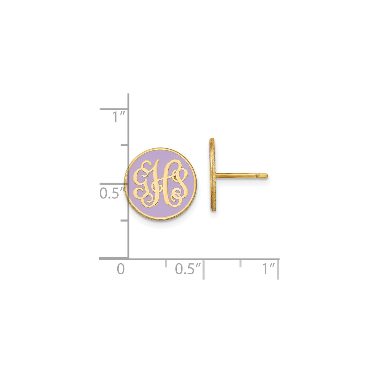 Sterling Silver Monogram Stud Earrings with Lavender Enamel, Script HS Initial Design