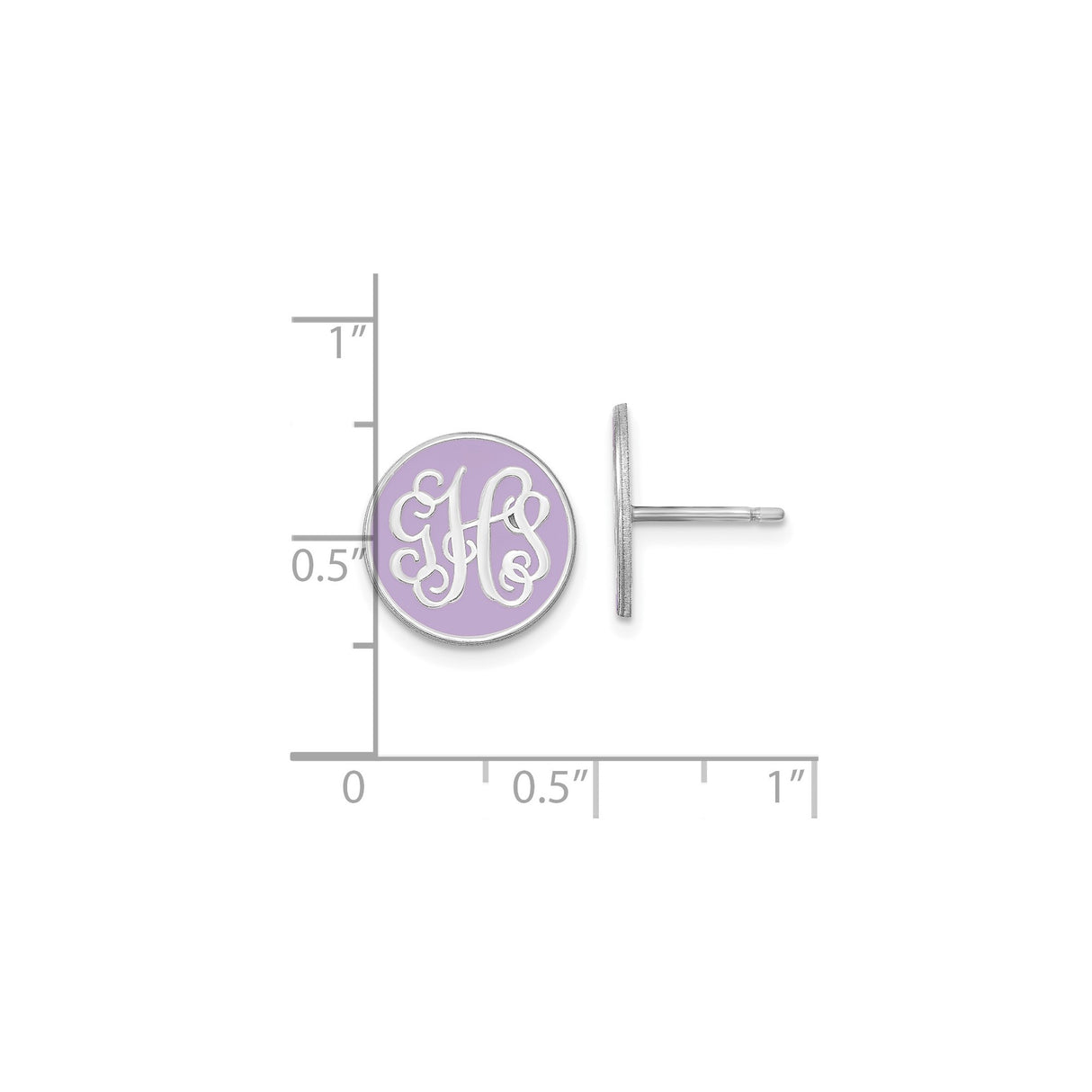 10k White Gold Monogram Stud Earrings with Lavender Enamel Script Initials