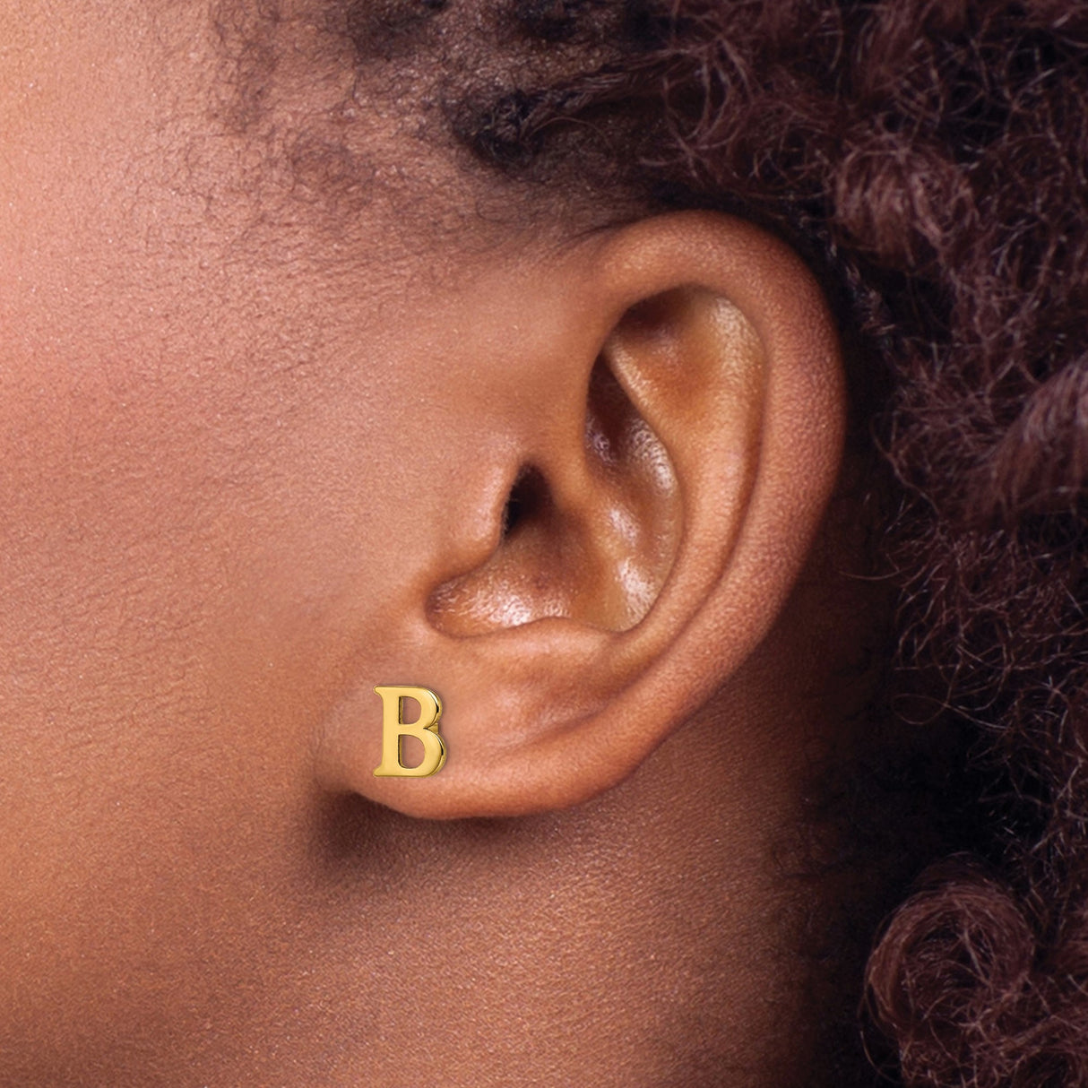 Sterling Silver Block Letter B Initial Stud Earrings, Polished Alphabet Jewelry for Women and Unisex