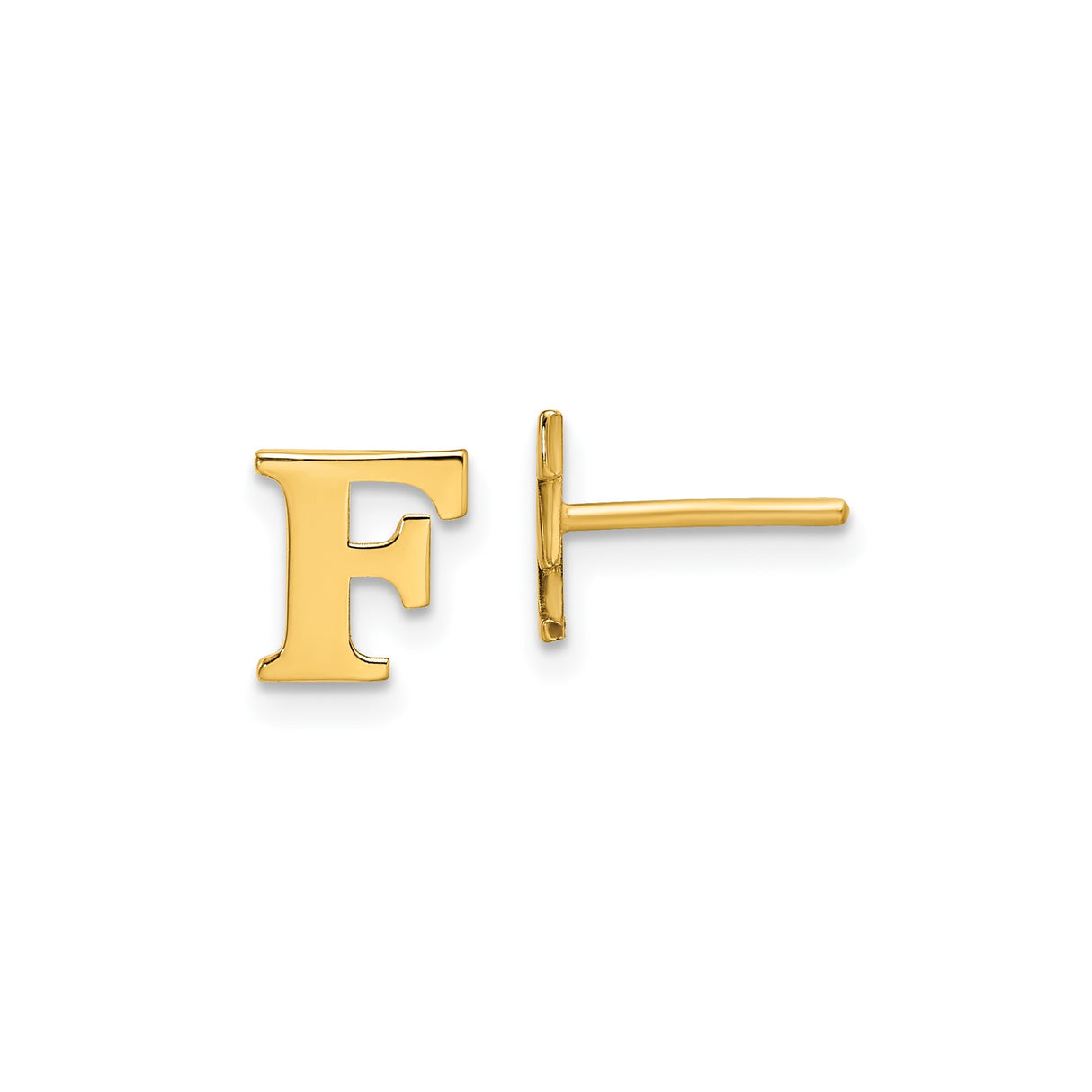 Sterling Silver Letter F Stud Earring, Gold Plated, Modern Capital Initial Design