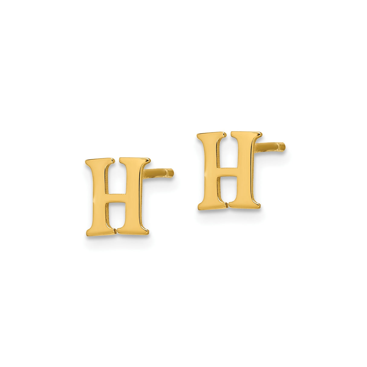 Sterling Silver Letter H Stud Earring, Gold Plated Block Initial Design, Single Alphabet Stud