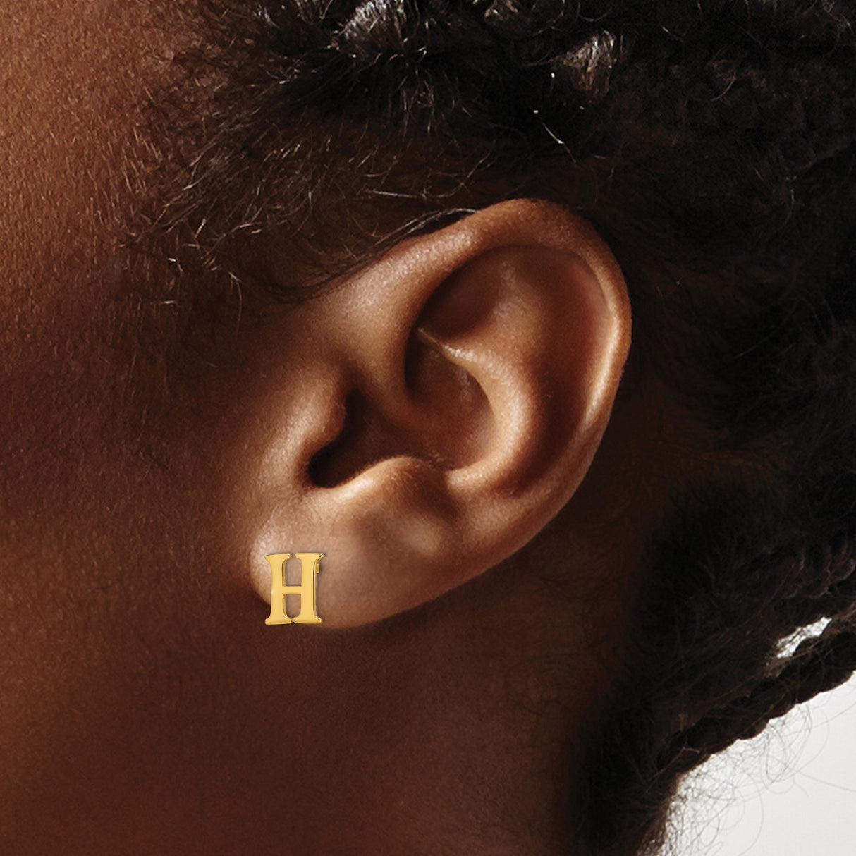Sterling Silver Letter H Stud Earring, Gold Plated Block Initial Design, Single Alphabet Stud