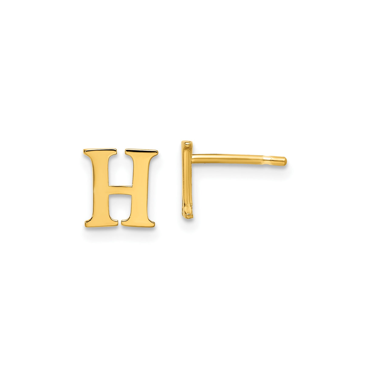 Sterling Silver Letter H Stud Earring, Gold Plated Block Initial Design, Single Alphabet Stud