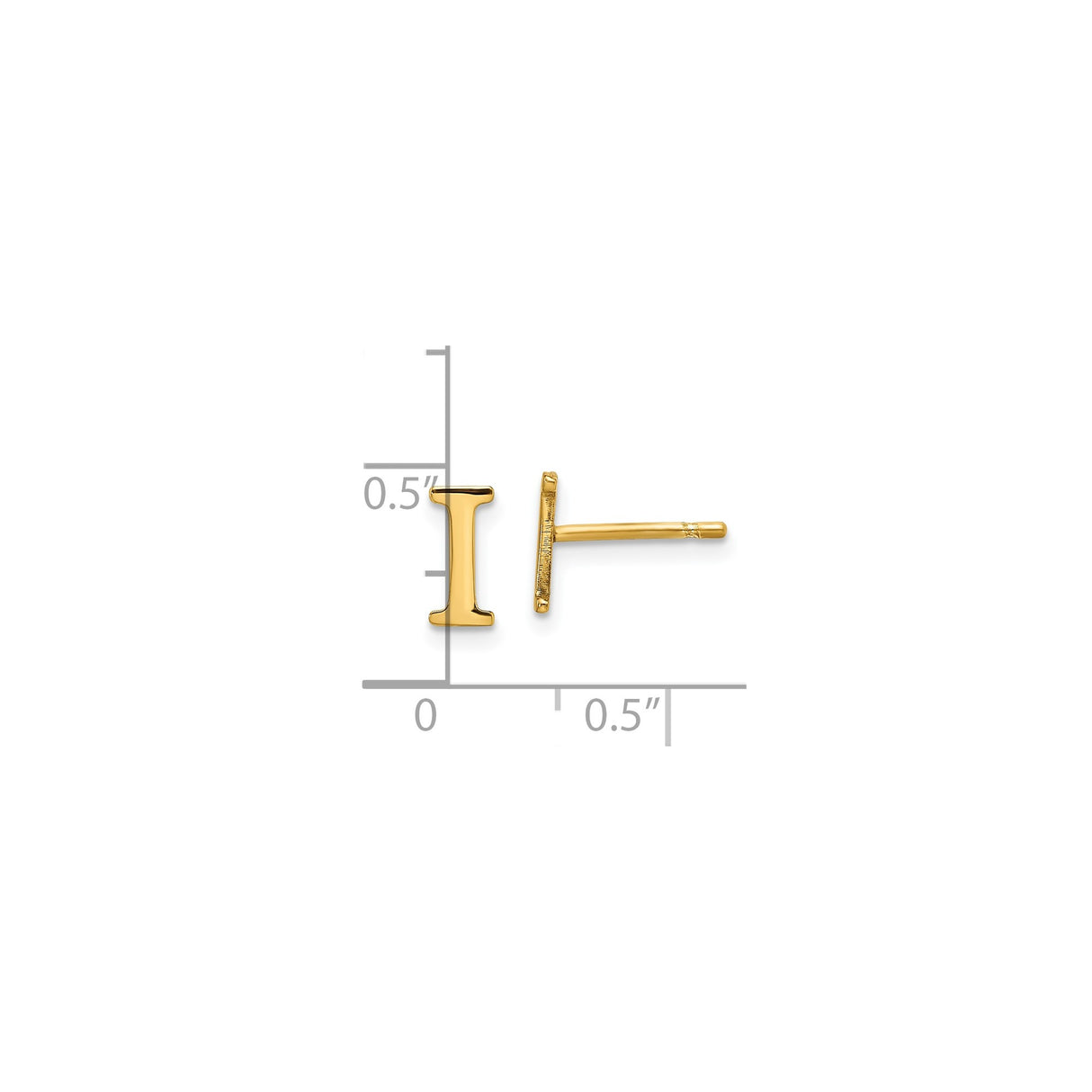 Sterling Silver Letter I Stud Earring, Gold Plated Alphabet Initial, Minimalist Unisex Jewelry
