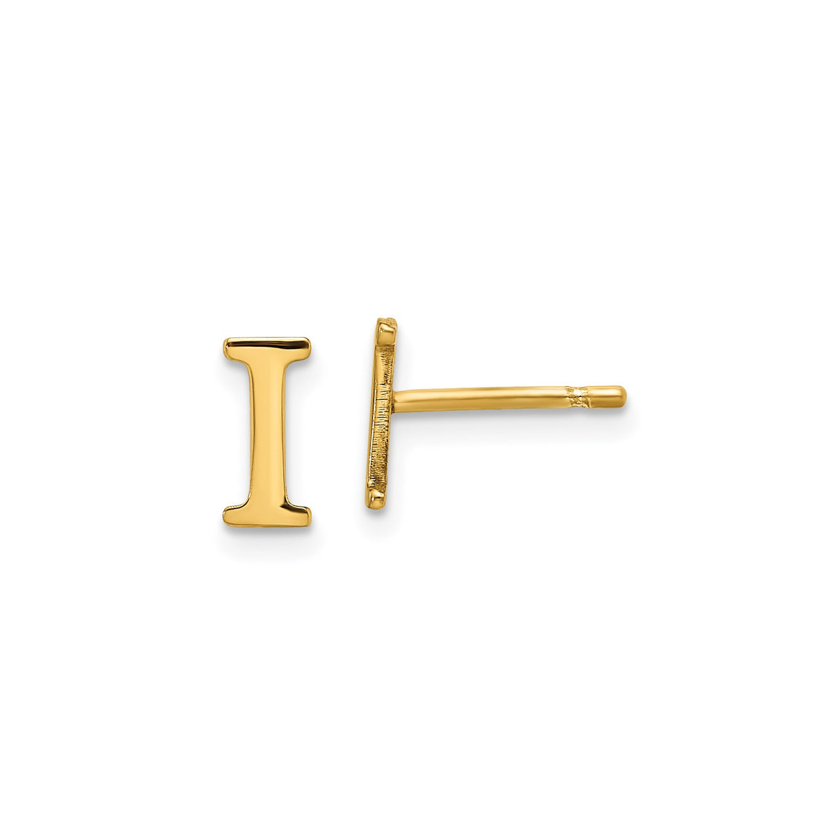 Sterling Silver Letter I Stud Earring, Gold Plated Alphabet Initial, Minimalist Unisex Jewelry