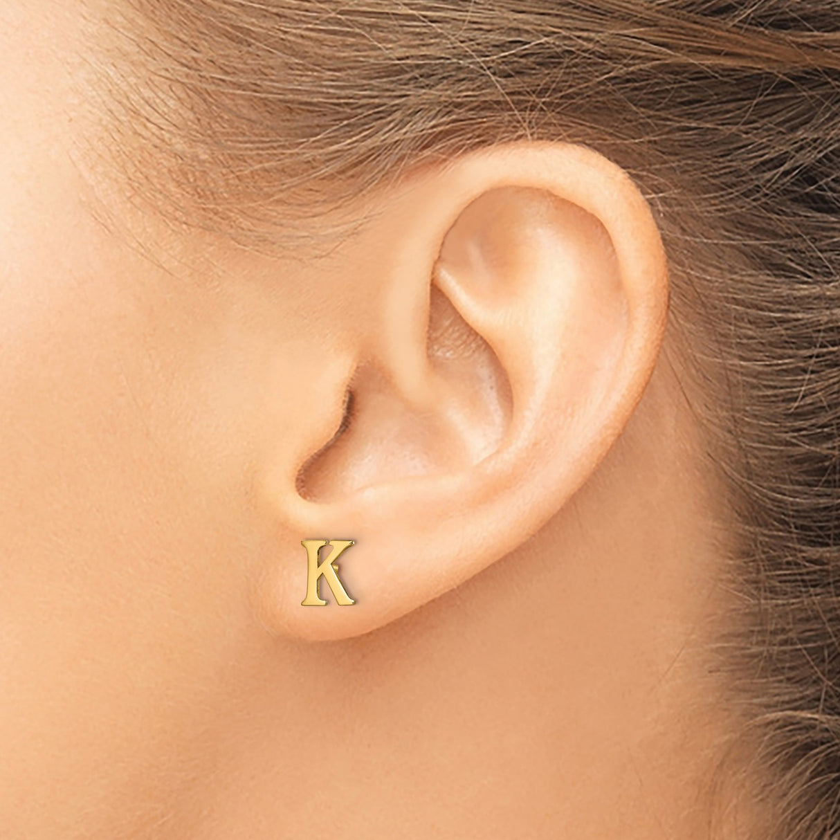 Sterling Silver Letter K Stud Earring, Polished Alphabet Jewelry for Women and Unisex Wear