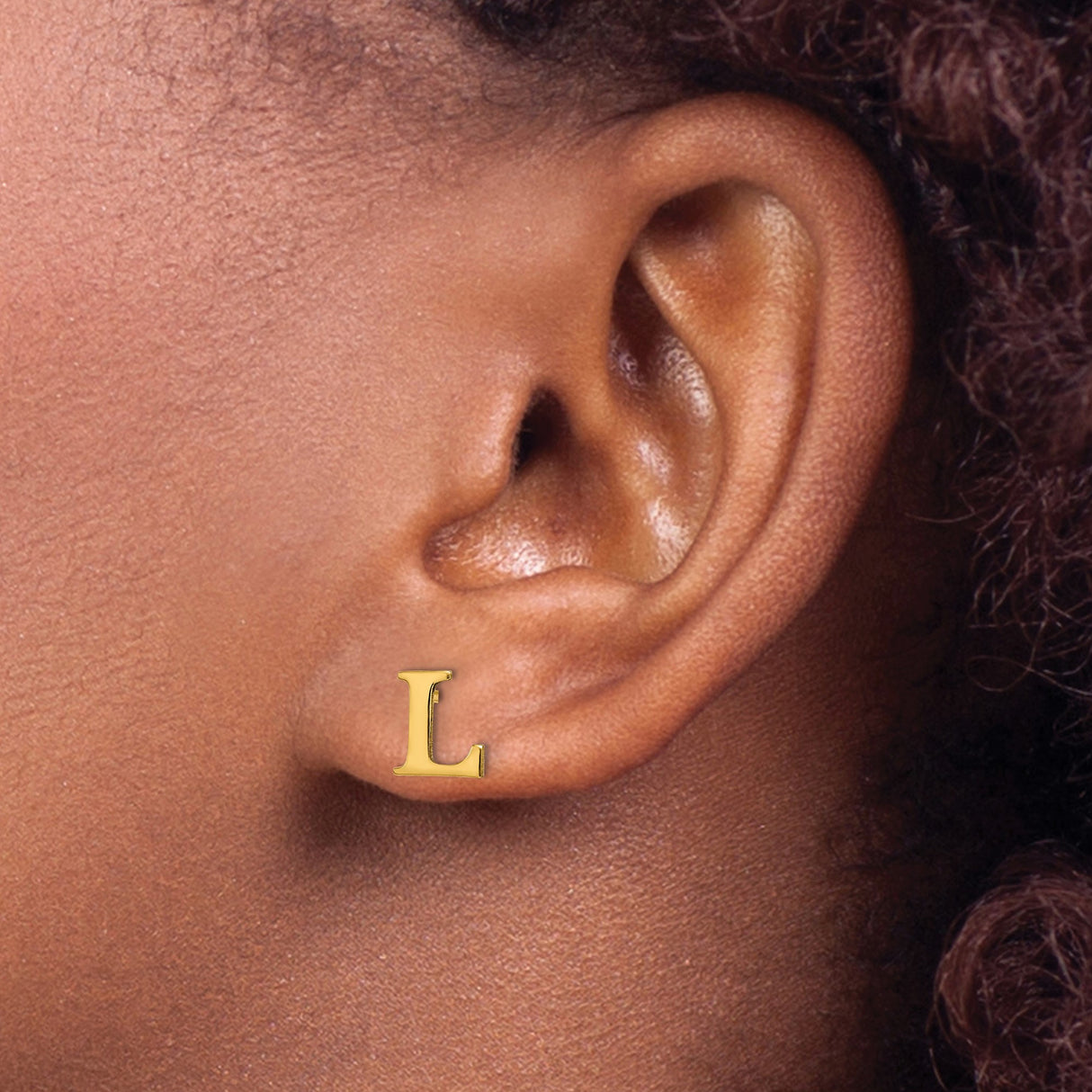 Sterling Silver Initial Stud Earring, Letter L, Polished Block Font, Minimalist Unisex Design