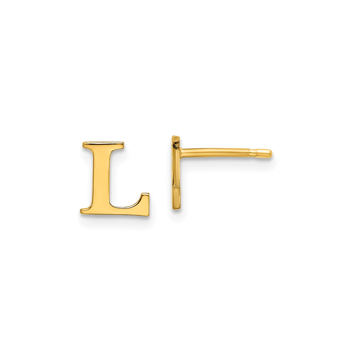 Sterling Silver Initial Stud Earring, Letter L, Polished Block Font, Minimalist Unisex Design