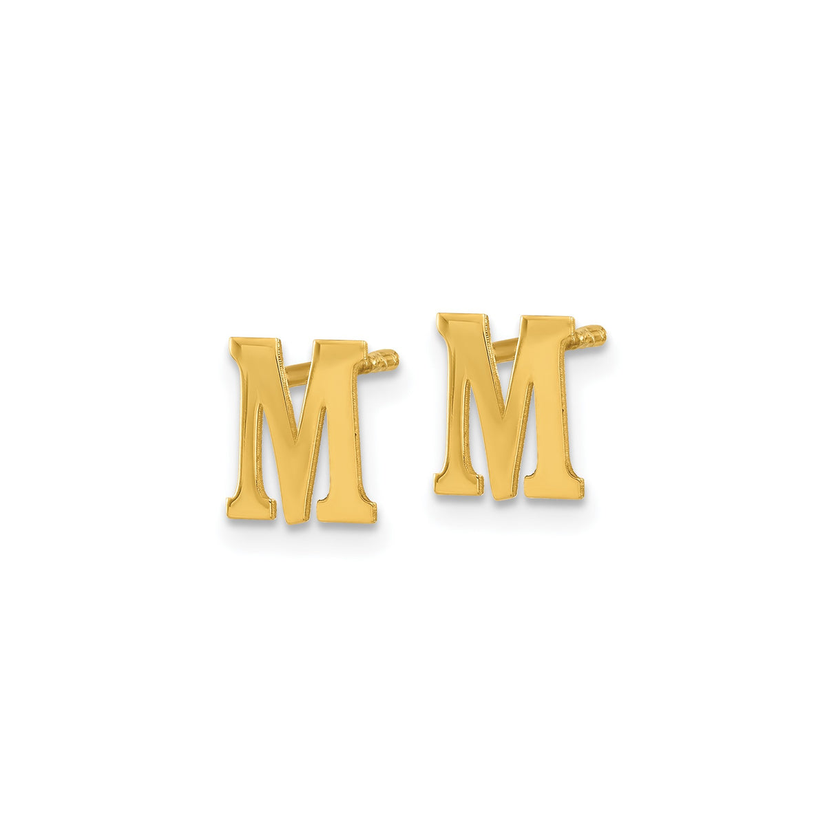 Sterling Silver Initial M Stud Earring, Block Letter Monogram Design, Polished Minimalist Style