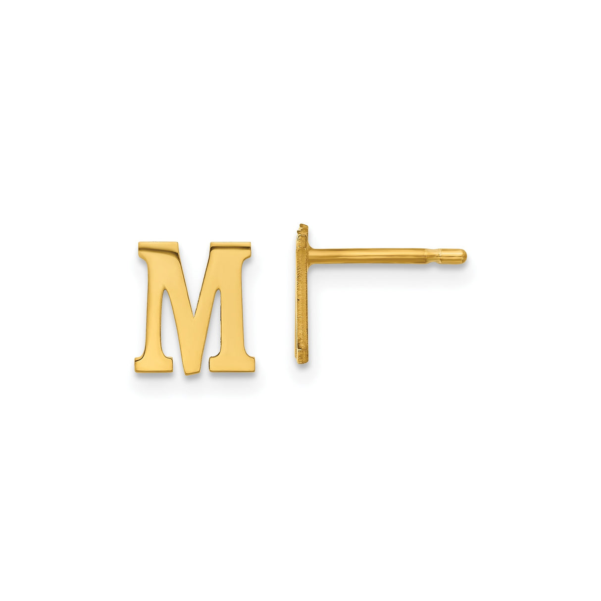 Sterling Silver Initial M Stud Earring, Block Letter Monogram Design, Polished Minimalist Style
