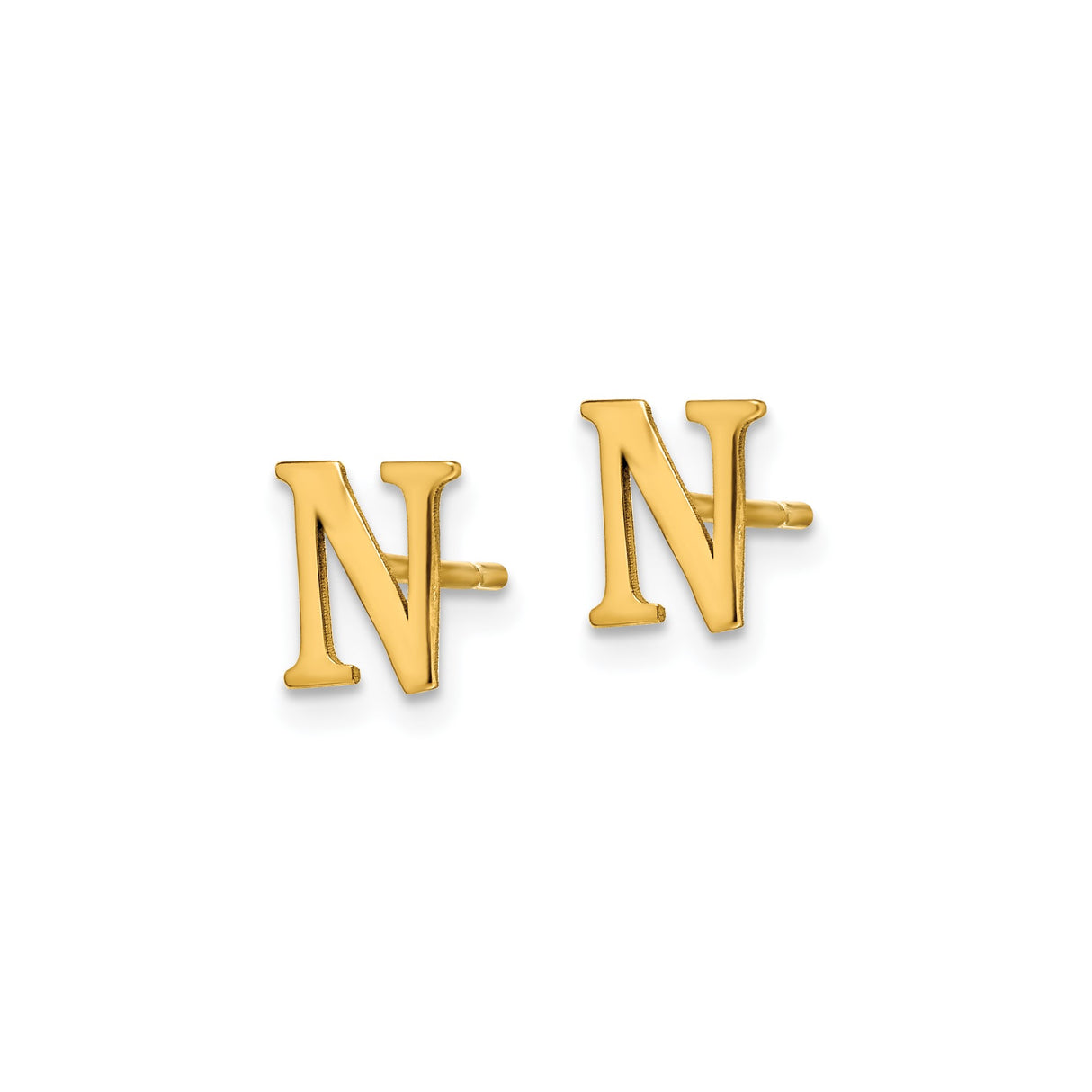 Sterling Silver Letter N Stud Earrings, Gold Plated Serif Initial Design for Women