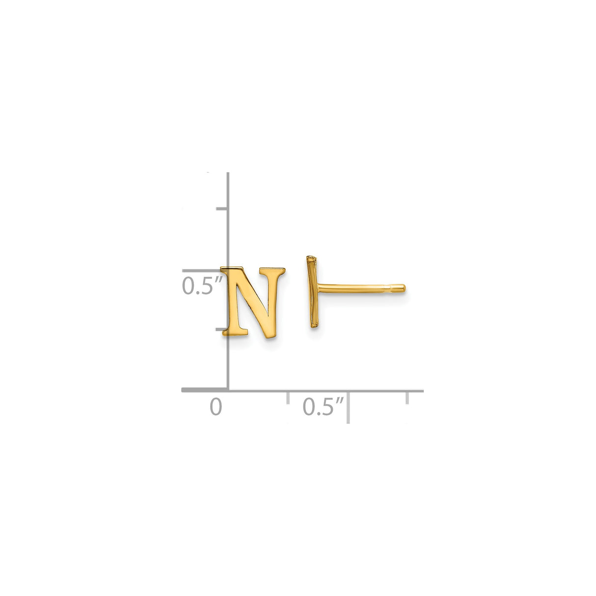 Sterling Silver Letter N Stud Earrings, Gold Plated Serif Initial Design for Women