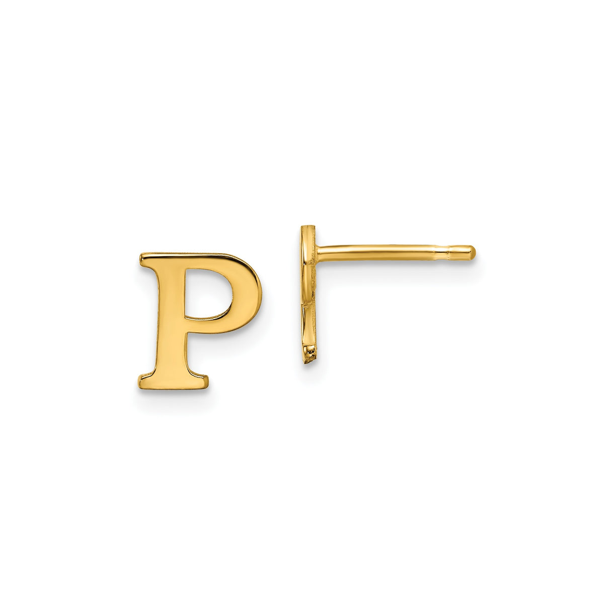 Sterling Silver Letter P Stud Earring, Gold Plated, Minimalist Alphabet Jewelry