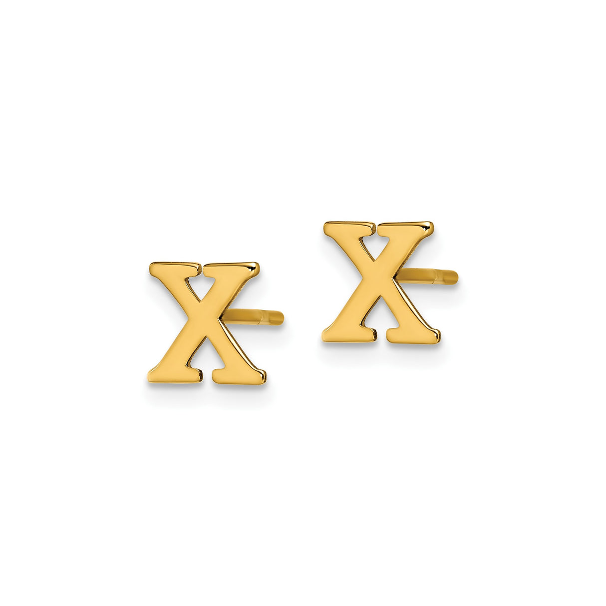 Sterling Silver X Initial Stud Earring, Gold Plated, Block Letter Monogram Style