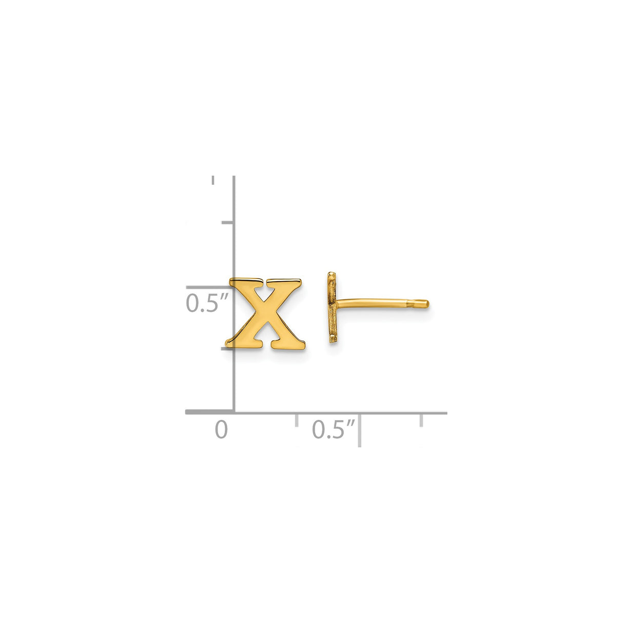 Sterling Silver X Initial Stud Earring, Gold Plated, Block Letter Monogram Style