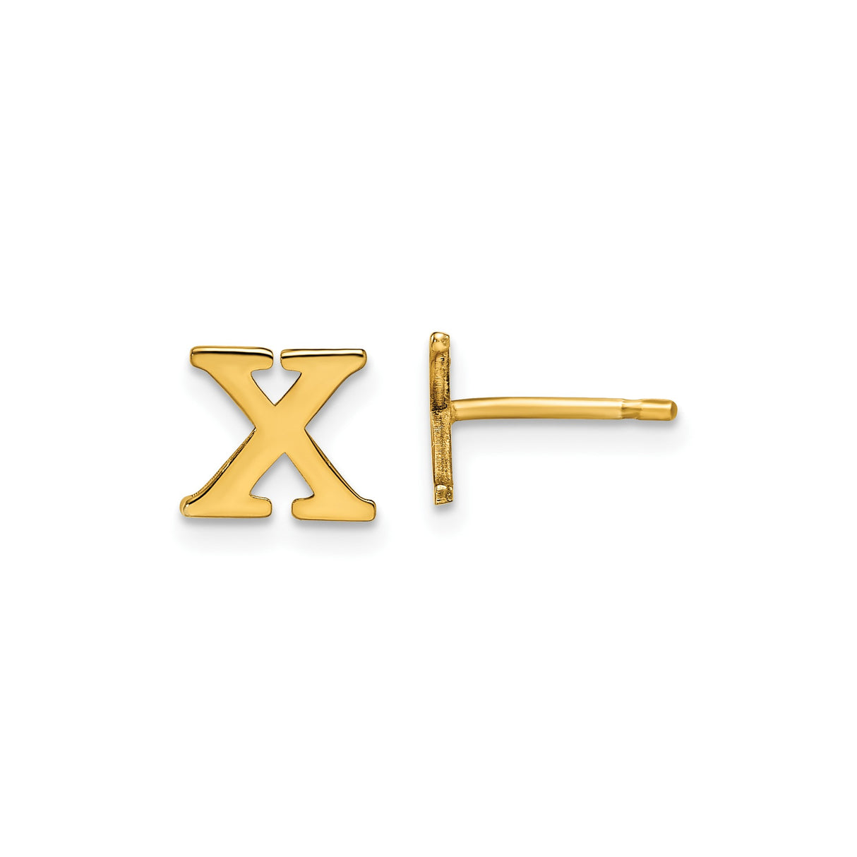 Sterling Silver X Initial Stud Earring, Gold Plated, Block Letter Monogram Style