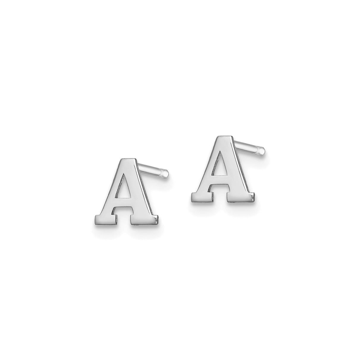 Sterling Silver Letter A Stud Earrings, Rhodium Plated Block Initial Design