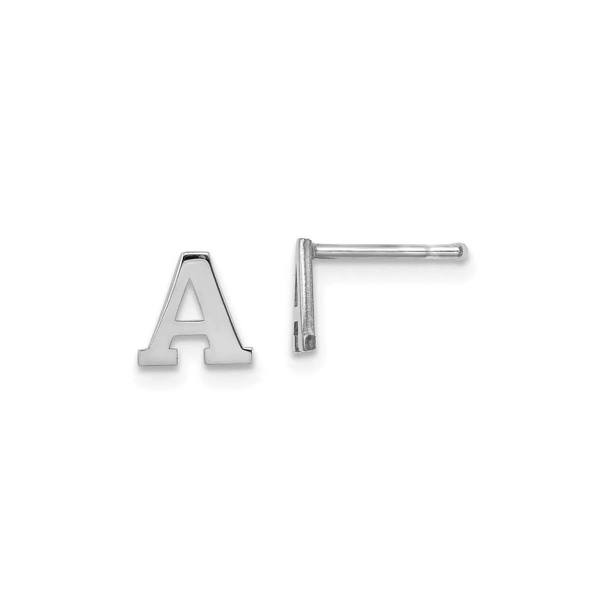 Sterling Silver Letter A Stud Earrings, Rhodium Plated Block Initial Design