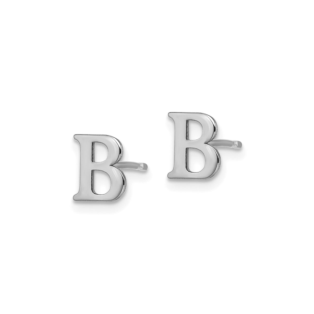 Sterling Silver Letter B Stud Earring, Rhodium Plated Block Initial, Minimalist Unisex Jewelry