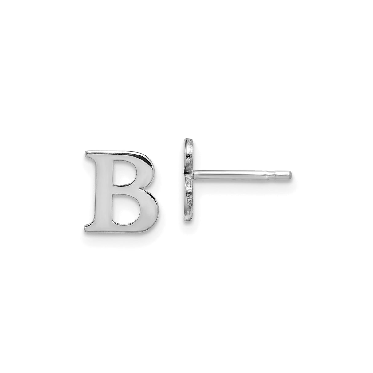 Sterling Silver Letter B Stud Earring, Rhodium Plated Block Initial, Minimalist Unisex Jewelry