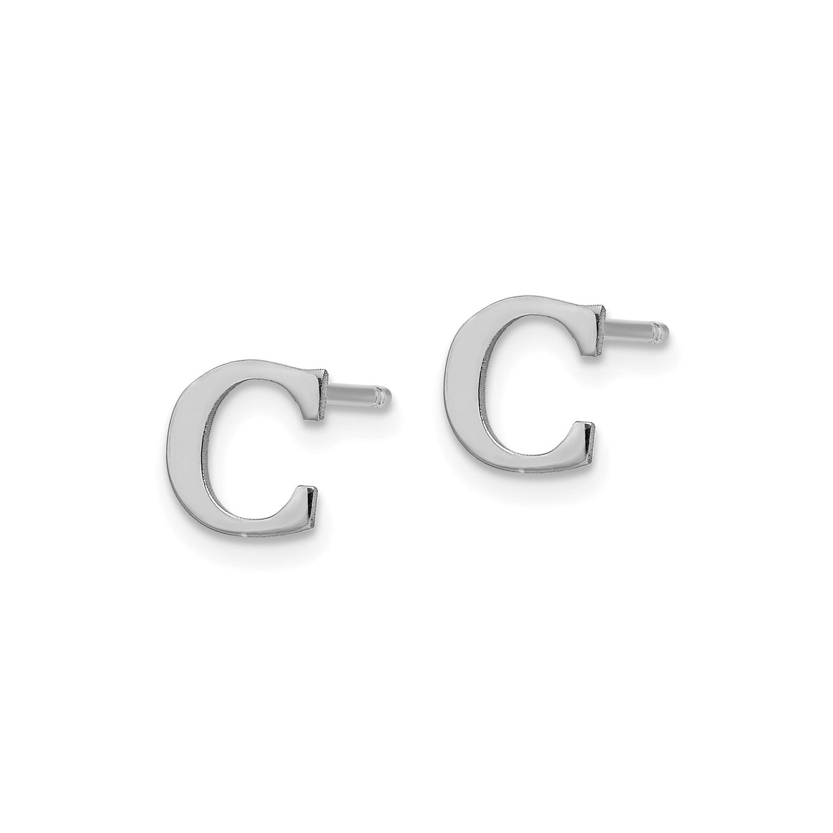 Sterling Silver Letter C Stud Earrings, Rhodium Plated Alphabet Monogram Design for Women