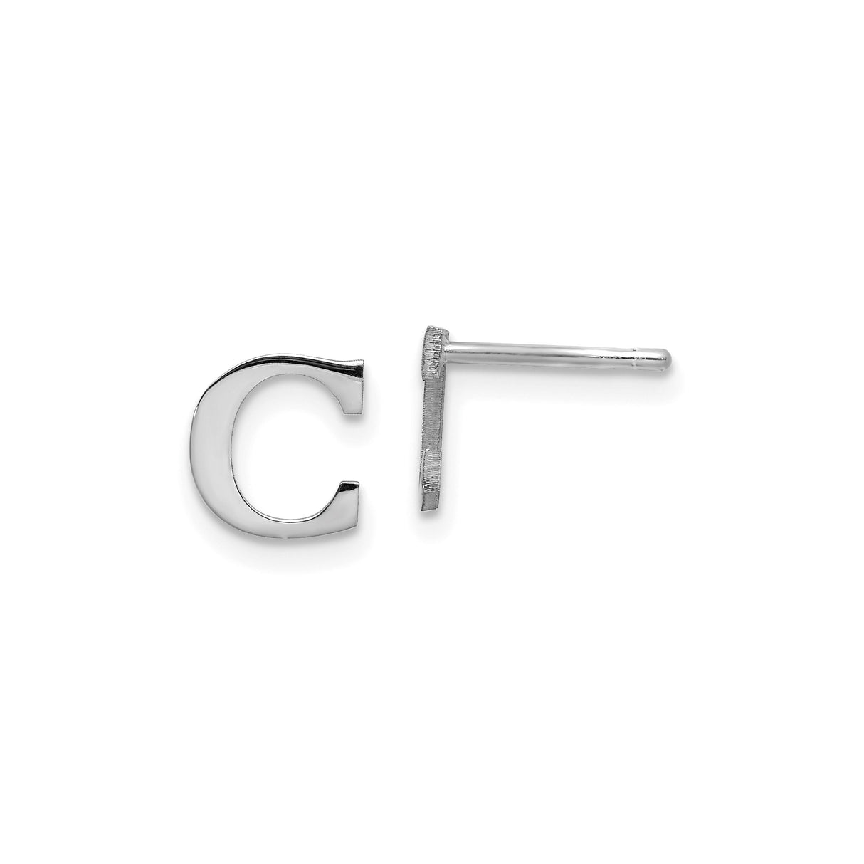 Sterling Silver Letter C Stud Earrings, Rhodium Plated Alphabet Monogram Design for Women