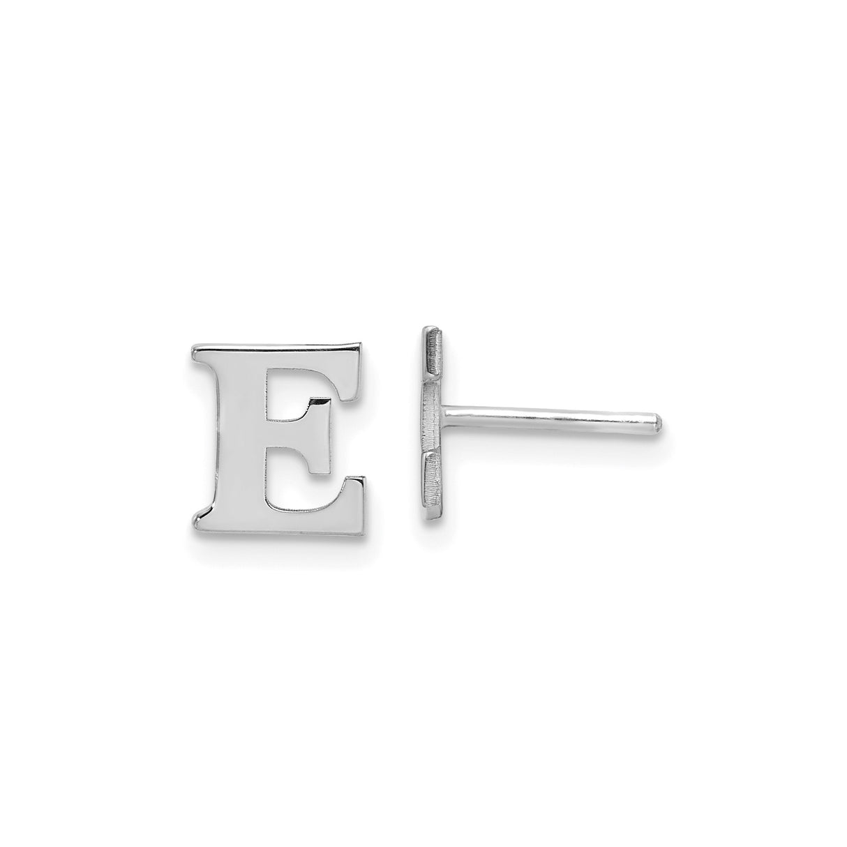 Sterling Silver Letter E Stud Earrings, Block Serif Initial Design, Unisex Minimalist Style