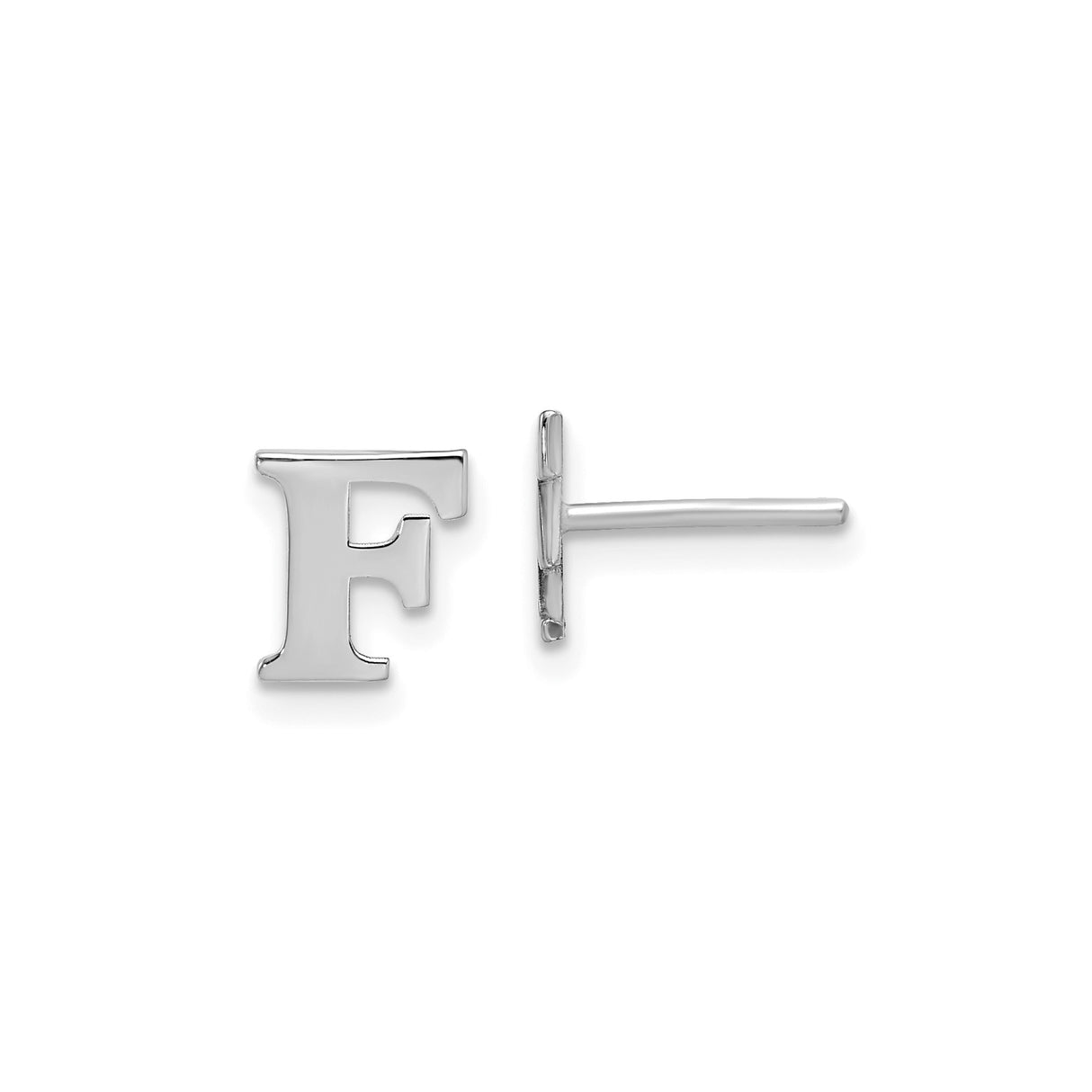 Sterling Silver F Initial Stud Earring, Rhodium Plated Block Letter Design, Minimalist Style