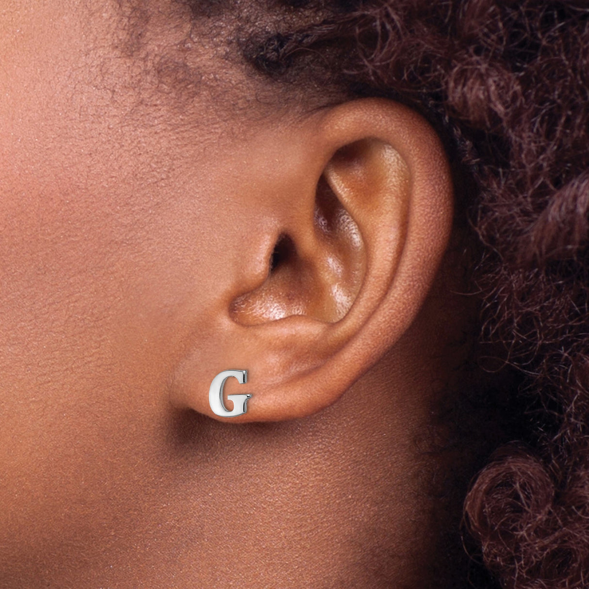 Sterling Silver Letter G Stud Earring, Polished Alphabet Design, Minimalist Monogram Jewelry