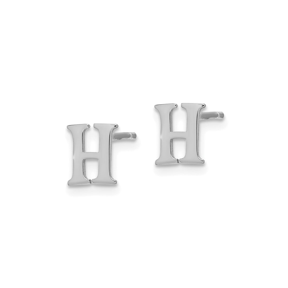 Sterling Silver Letter H Stud Earrings, Polished Block Design, Unisex Alphabet Style