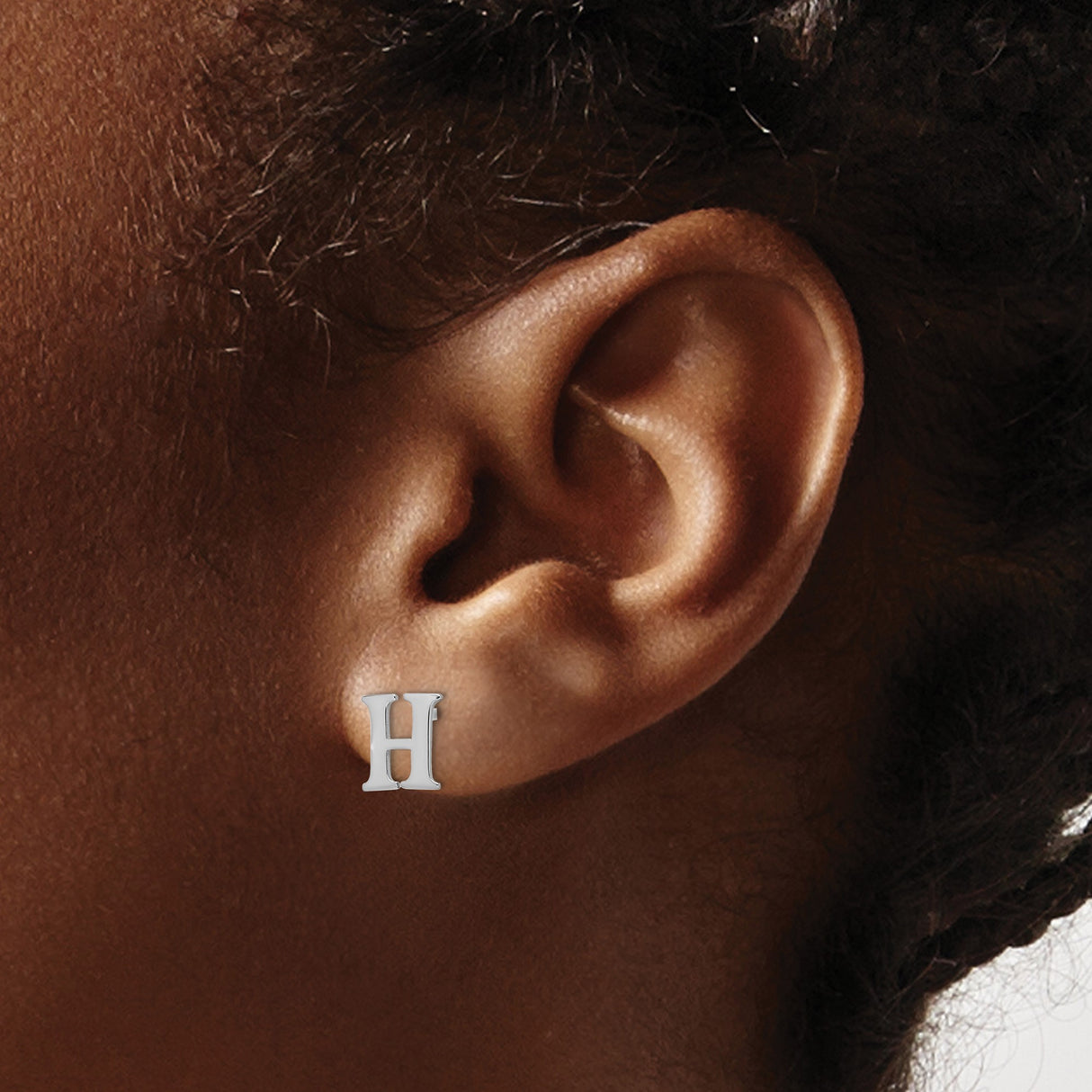 Sterling Silver Letter H Stud Earrings, Polished Block Design, Unisex Alphabet Style