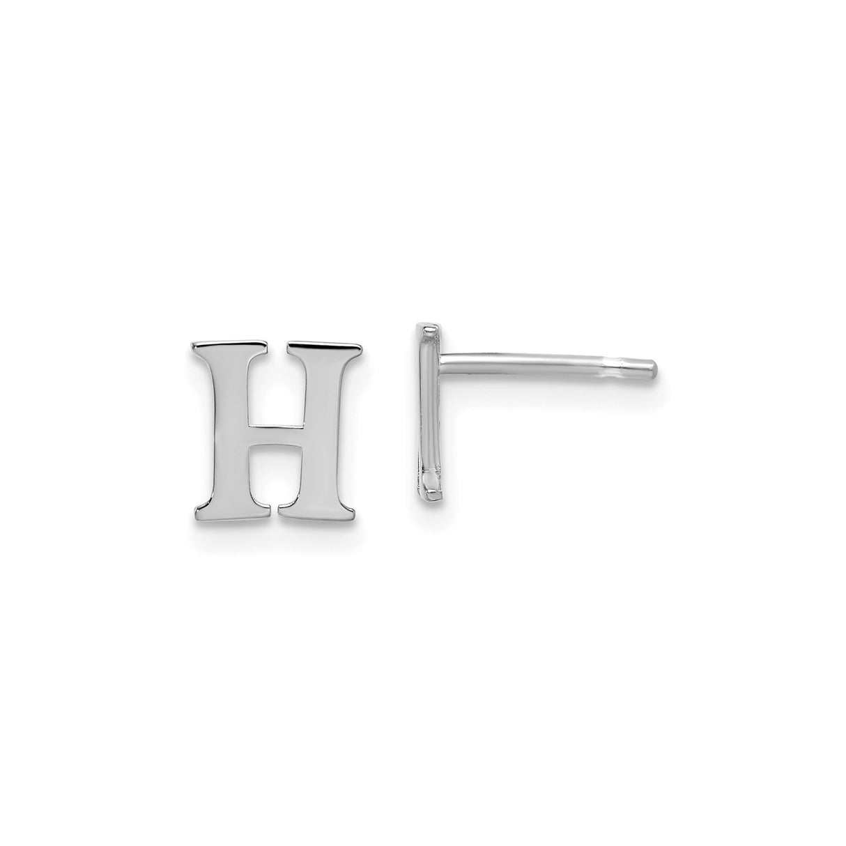 Sterling Silver Letter H Stud Earrings, Polished Block Design, Unisex Alphabet Style