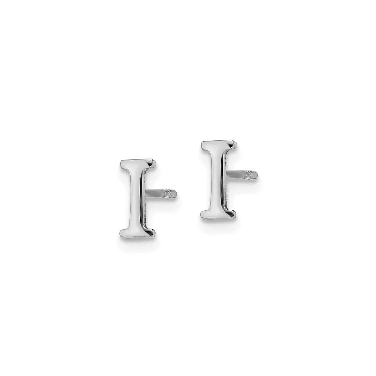Sterling Silver Initial I Stud Earring, Rhodium Plated Uppercase Letter Design for Women