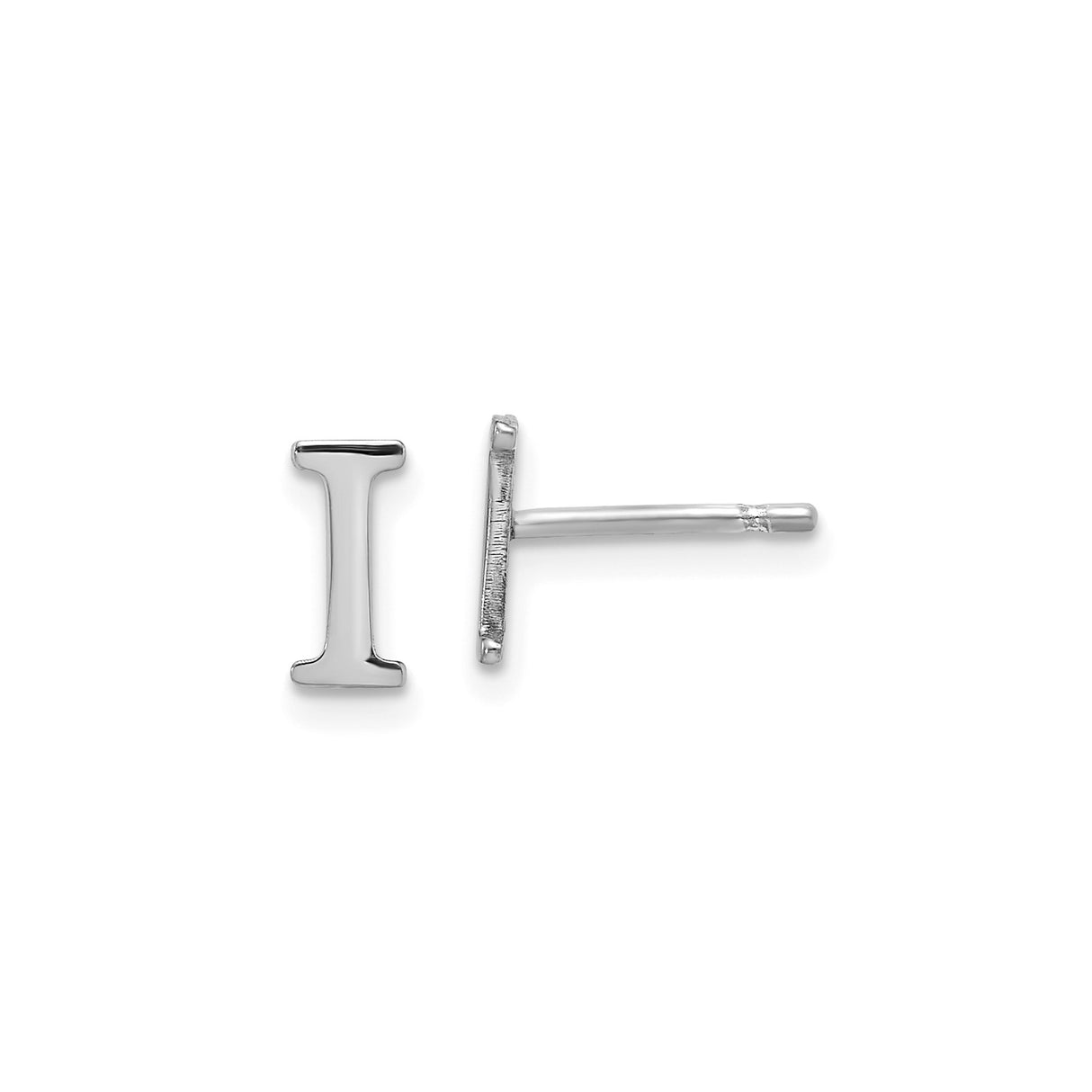 Sterling Silver Initial I Stud Earring, Rhodium Plated Uppercase Letter Design for Women