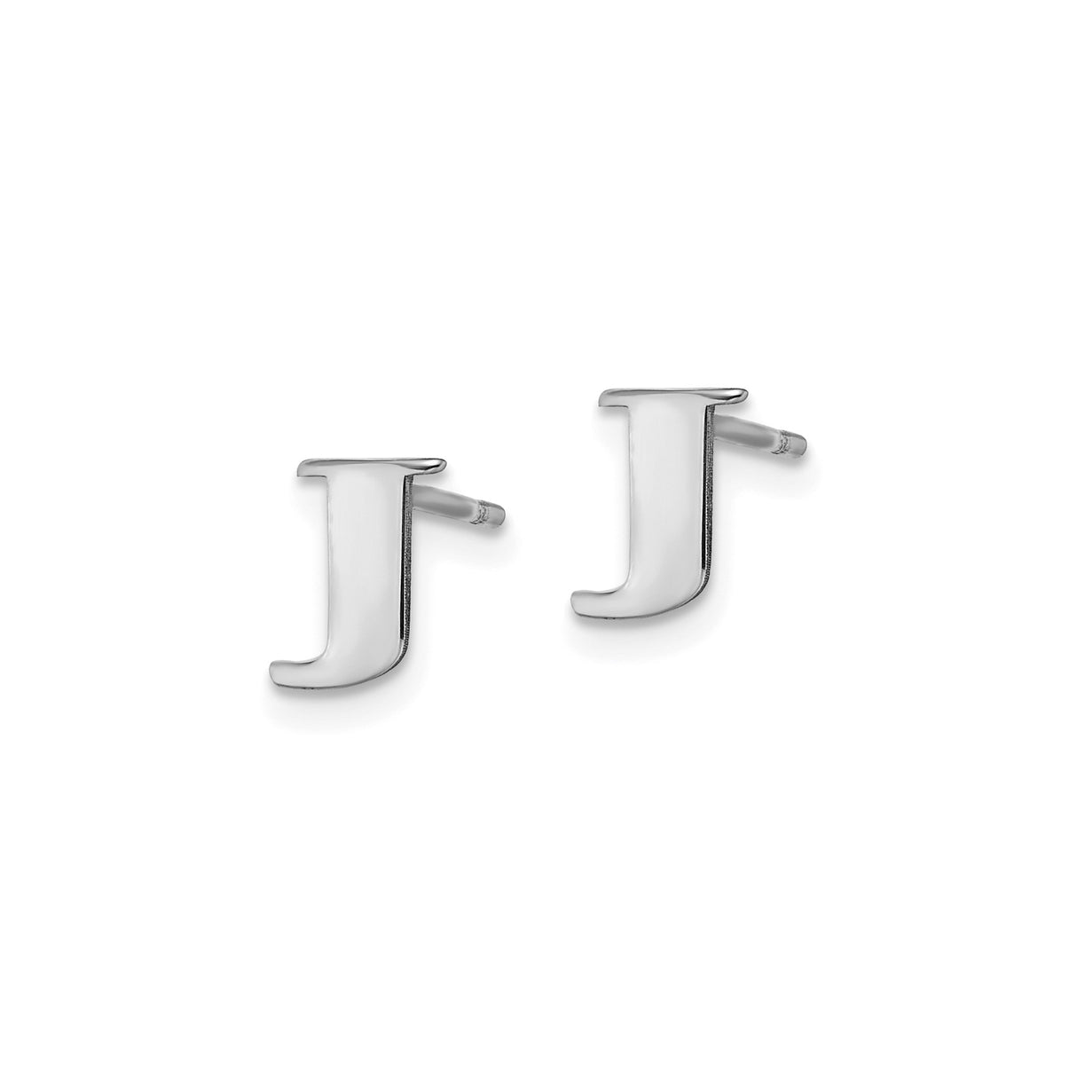 Sterling Silver Initial Letter J Stud Earrings, Rhodium Plated Alphabet Jewelry for Women